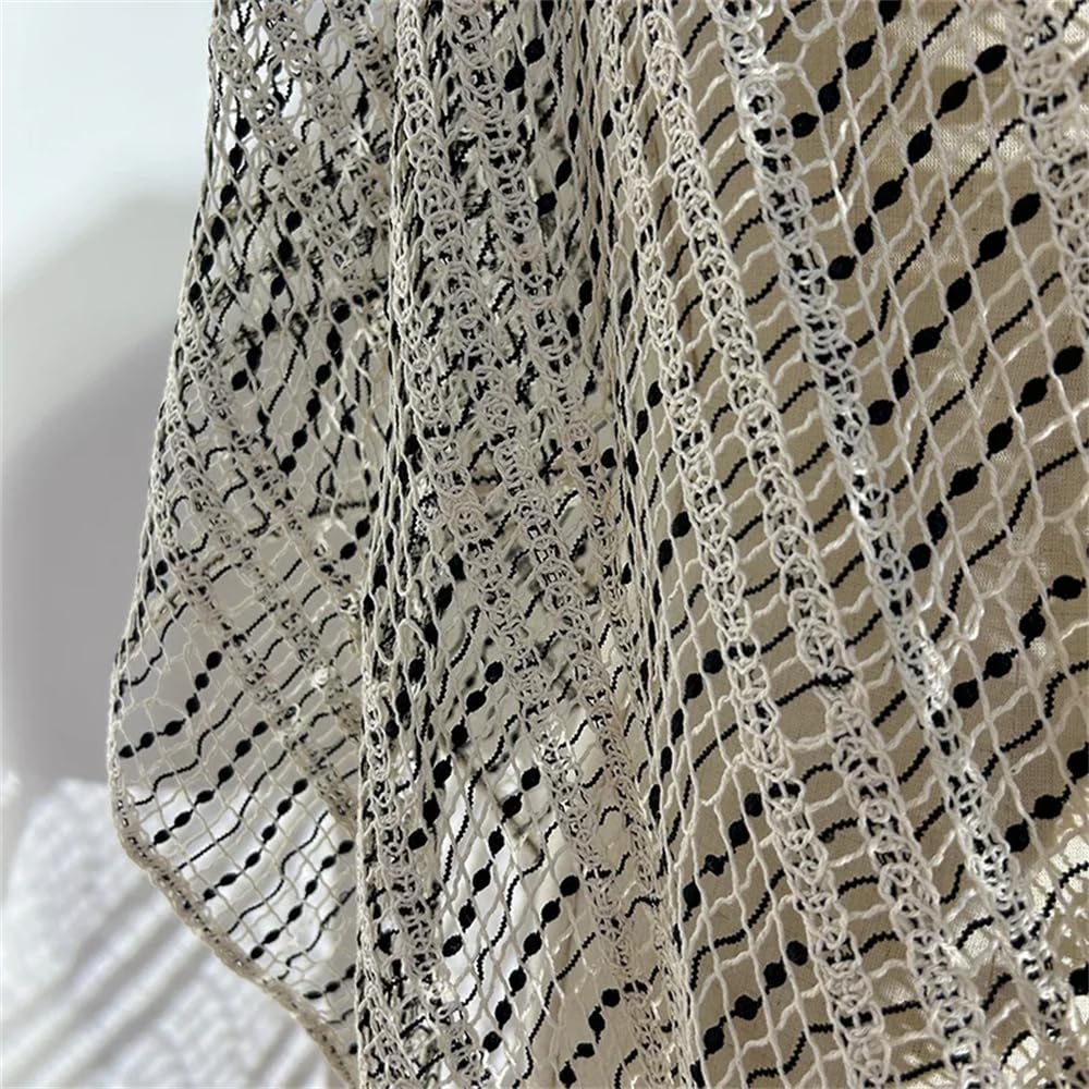 Malla Resistente de Nailon y Spandex, Tela a Rayas Tejida Hueca Hecha a Mano Ropa de Malla DIY Costura por Metro Beige 1-1,5 m | 1.5 meters