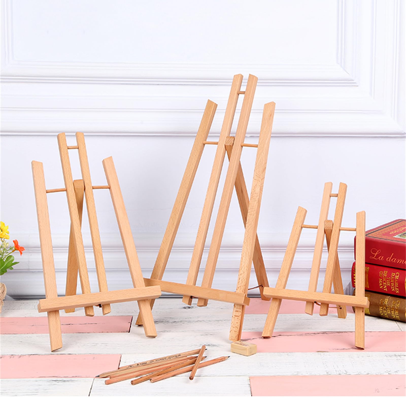 Regulowany drewniany mini stojak na sztalugę artystyczną na znaki ślubne i zdjęcia mała sztaluga stołowa do wyświetlania menu lekka i przenośna 21 * 26 * 36 cm Kolor: A