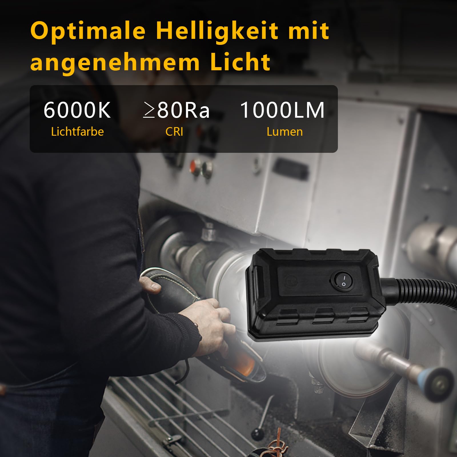 15W LED Magnetische Arbeitsleuchte, 6000K Kaltweißes Maschinenlicht mit Starkem Magnetfuß, AC220-240V Flexibler Schwanenhals Für Drehmaschine Fräse Bohrmaschine Werkbank