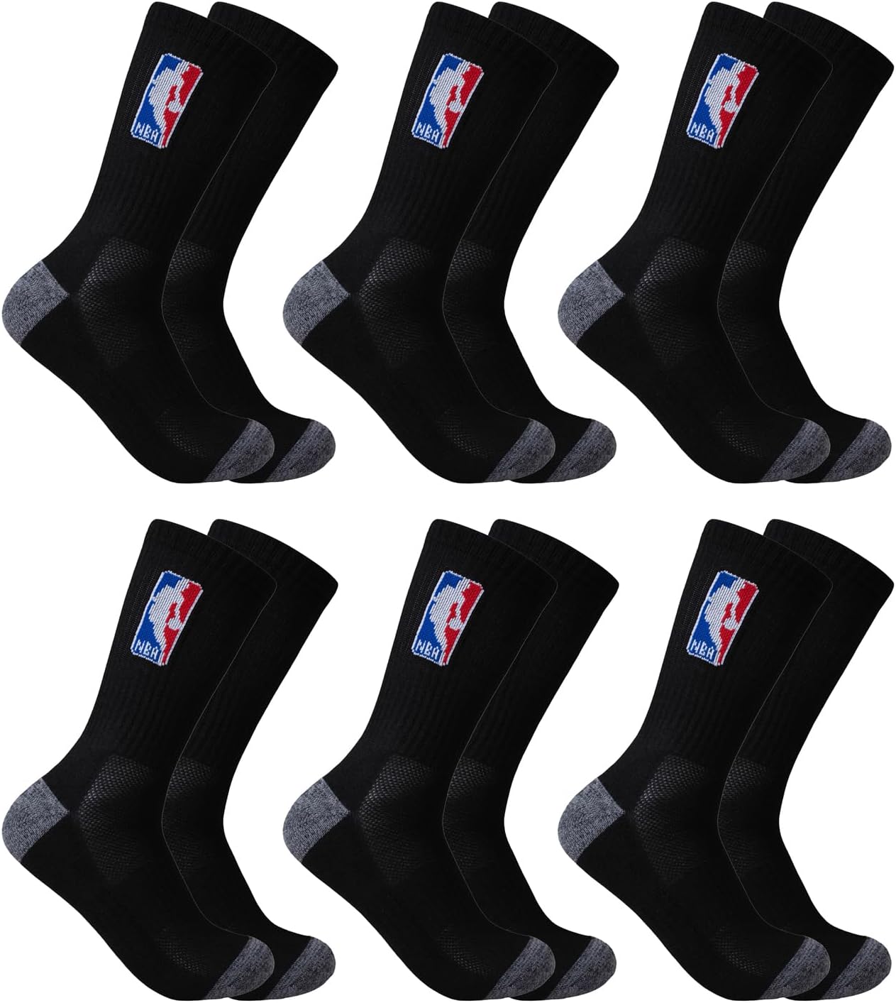 Men’s NBA Official Athletic Cushioned Secure Fit Crew Socks - 6 Pack