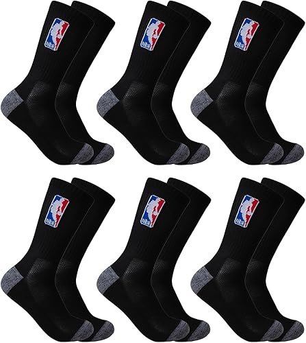 Ultra Game Mens NBA Official Athletic Cushioned Secure Fit Crew Socks - 6 Pack