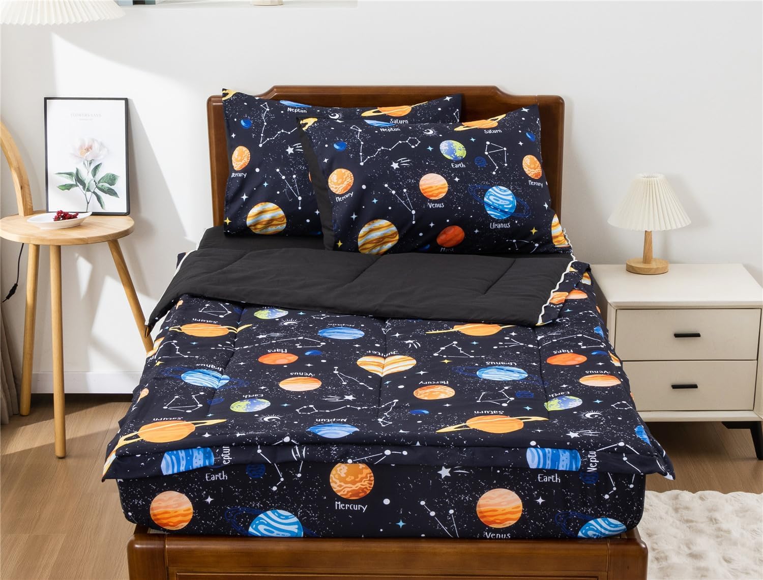 Meeting Story 3pcs Kids Comforter Sets Zipper Bedding Set for Boys,Twin Kid Bedding Set Outer Space Comforter Universe Galaxy Bedding for Kid,All in one Zipper Bedding(Black,Twin) - Image 7
