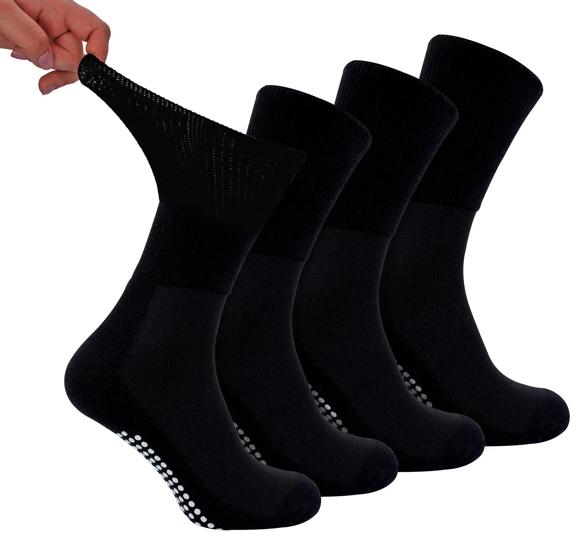Dr.Socks 4 Pack Bamboo Diabetic Socks with Grips | Mens & Ladies | Extra Wide Slipper Socks for Swollen Feet & Legs