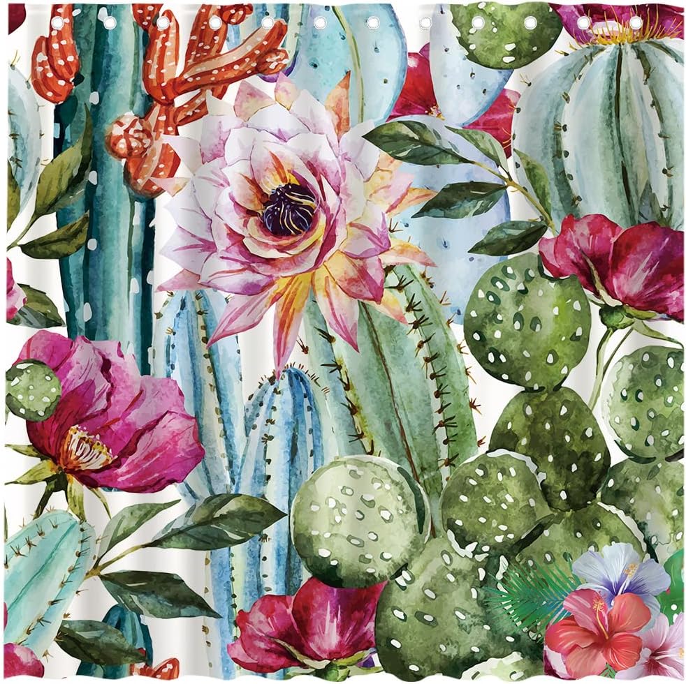 POKTULIKT Watercolor Cactus Shower Curtain for Home