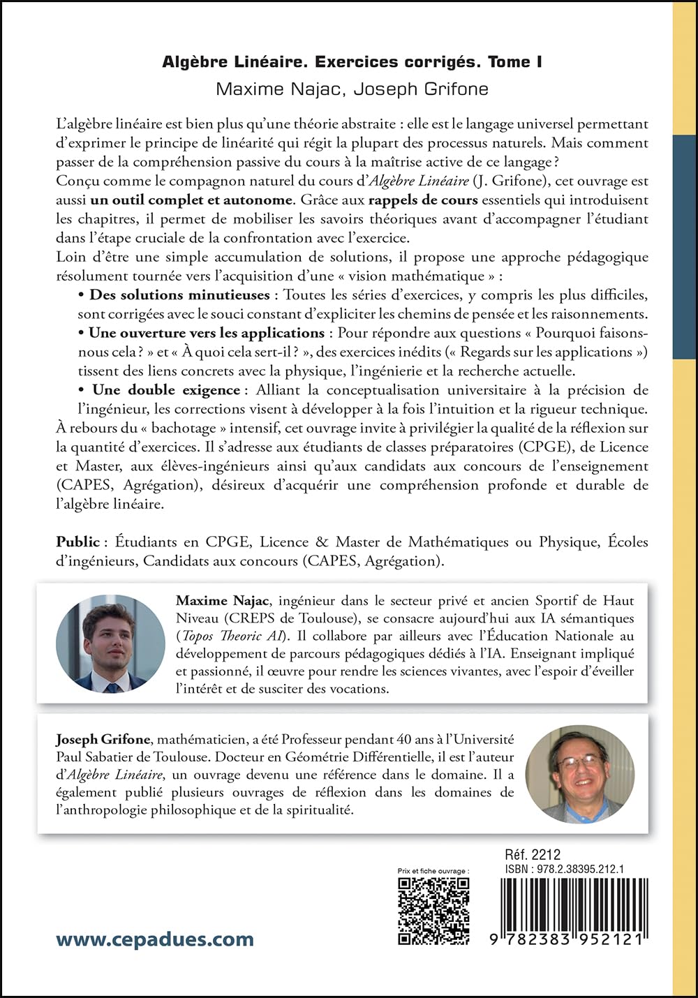 Algèbre Linéaire. Exercices corrigés. Tome I