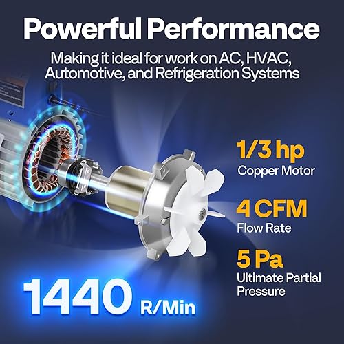 Miniatura 7 de VIVOHOME Aceite de bomba de alto vacío premium 11.2 fl oz11.16oz 110V 13 HP 4 CFM paleta rotativa de una etapa bomba de vacío HVAC