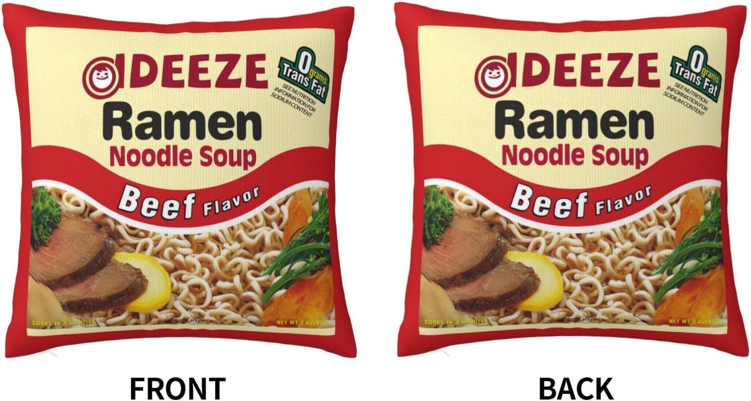 Instant Ramen Noodle Soup Beef Flavor Throw Pillow Home Set Comfortable Square Velvet Pillowcase Bed Sofa Decoration Living Room Office Cushion Cover 18"x18"Inches image 3
