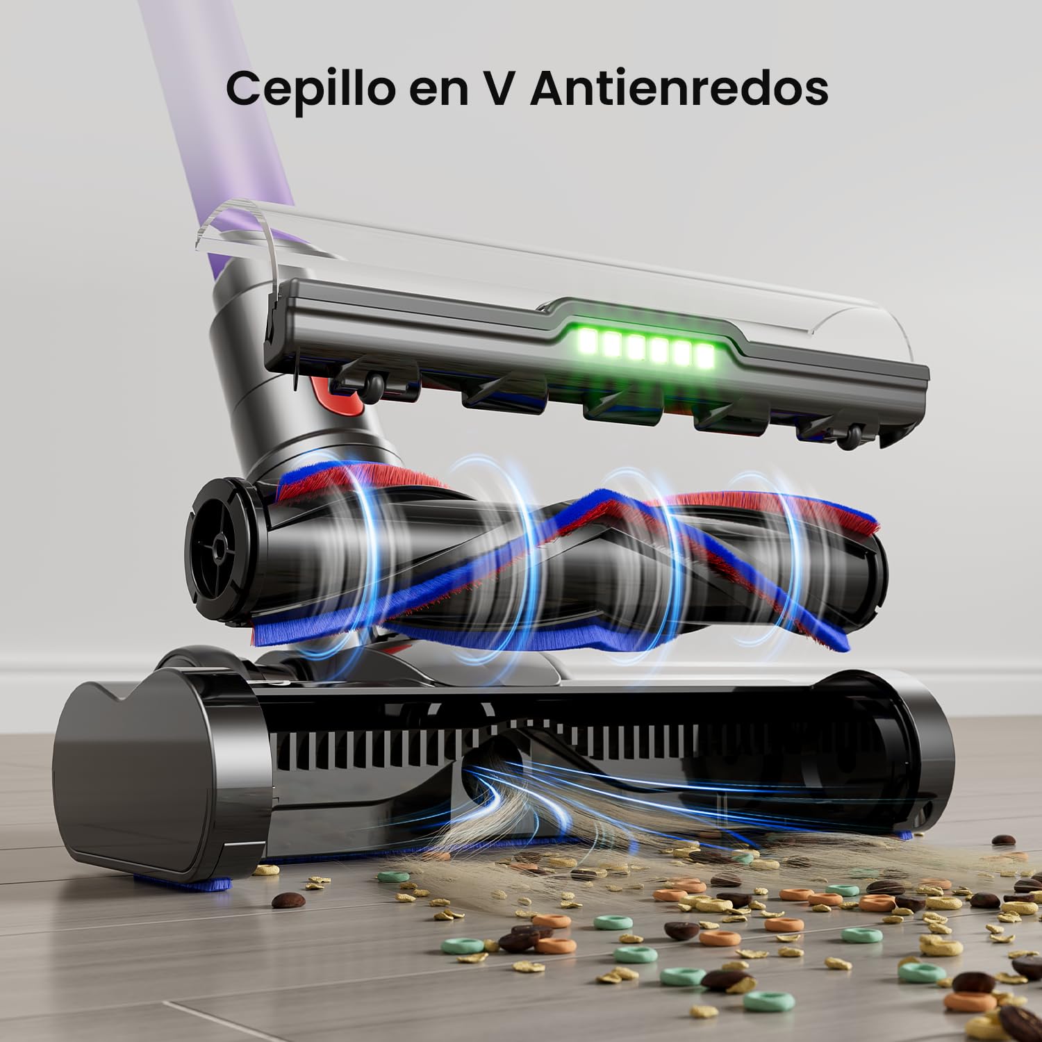 Aspiradora sin Cable 55KPa/650W/70Min, Escoba Aspiradora de 1,8L, Aspirador Vertical Anti-Enredo/Pantalla LED/8 Etapas de Filtración para alfombras, Pelo de Mascotas, Suelos Duros y vehículos