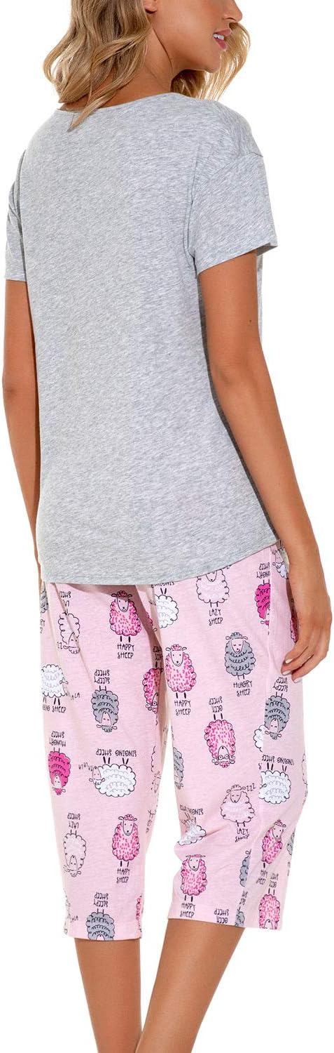 Lu's Chic Women's Cute Pajama Set Soft Cotton Capri Short Sleeve Comfy Pjs Pant Two Piece Sleepwear - Image 3