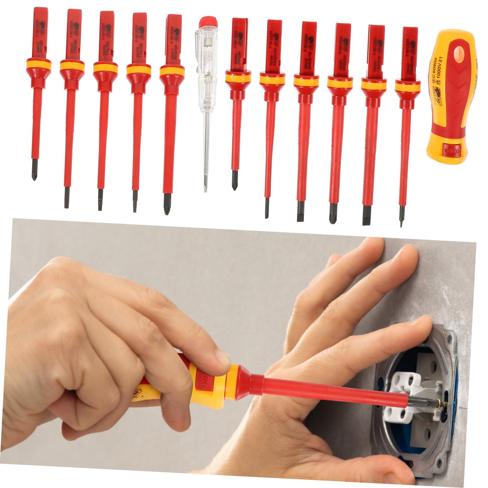 Uonlytech Set Cacciaviti Isolati 1000v 13 Pezzi per Elettricisti | Acciaio al Vanadio, Inserti Taglio Pozidriv a Stella Magnetici, Custodia Rossa Inclusa