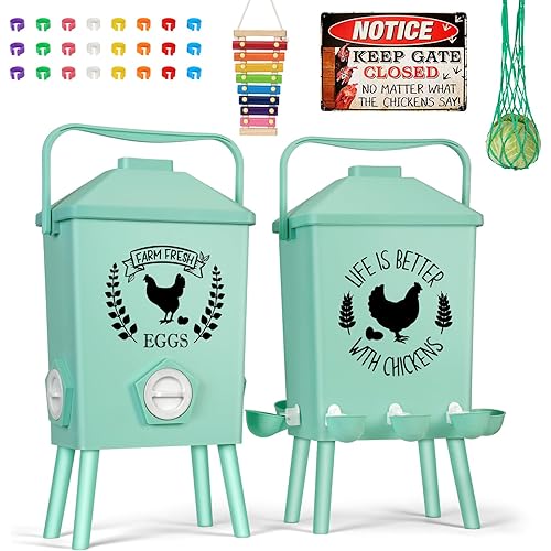 Tgeyd Automatic Chicken Feeder and Waterer Set(4.2Gal/21Lb) with Stand Legs, Anti-Perching Roof, Gravity-Fed System for Poultry,Chicken Coop Accessories