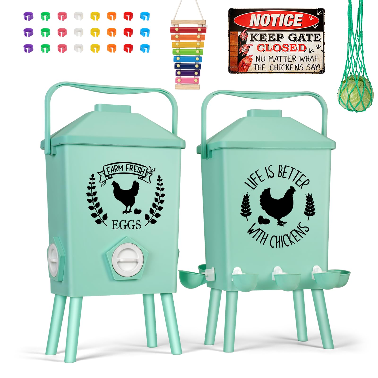 Tgeyd - Juego de comedero y bebedero automático para pollos (4.2 galones/9.5 kg) con patas de soporte, diseño de techo inclinado, sistema de alimentación por gravedad para aves de corral, accesorios