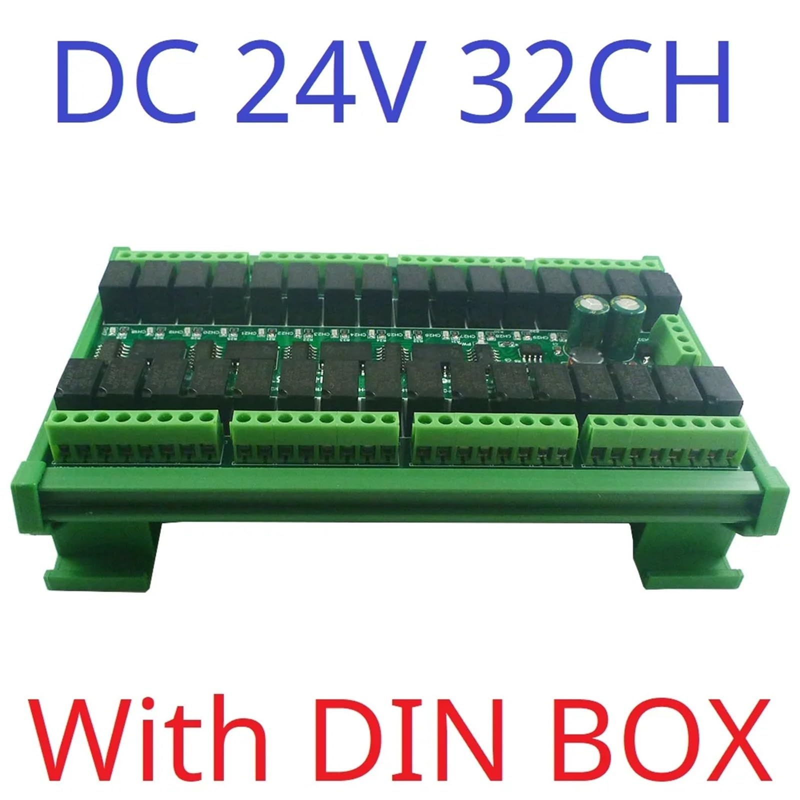 Mini Size 32CH RS485 Relay Modbus Rtu PLC IO Expansion Module 2A Low Power Intermediate Relay Output Board DIN Rail DC 12V 24V(DC 24V with DIN Box)