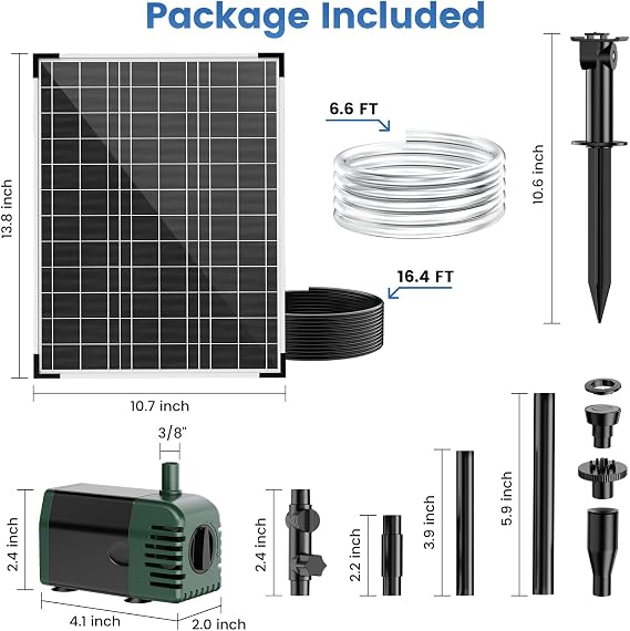 NFESOLAR 20W Solar Fountain Pump, 160GPH Solar Powered Water Pump with Adjustable Flow, Solar Pond Pump with 16.4FT Cord & Tubing for Pond, Waterfall, Garden, Bird Bath & Outdoor Water Features