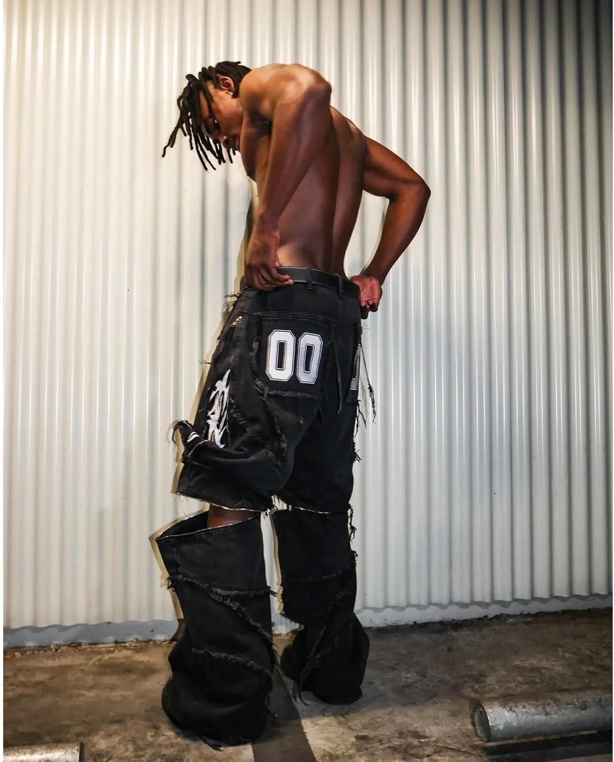 Men's Hip Hop Splicing Wide Leg Y2K Jeans Women's Gothic Zipper Splicing Straight Tube Loose Embroidered Edge Pants