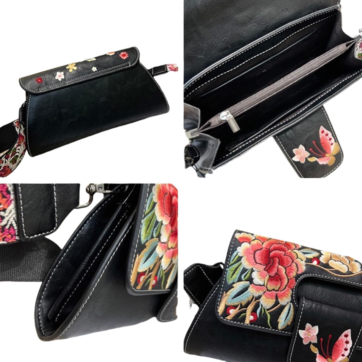 IAMUHI Women Vintage Embroidered Evening Purse Faux Leather Flap Clutch Bag Small Satchel Purse Handbags Shoulder Bag