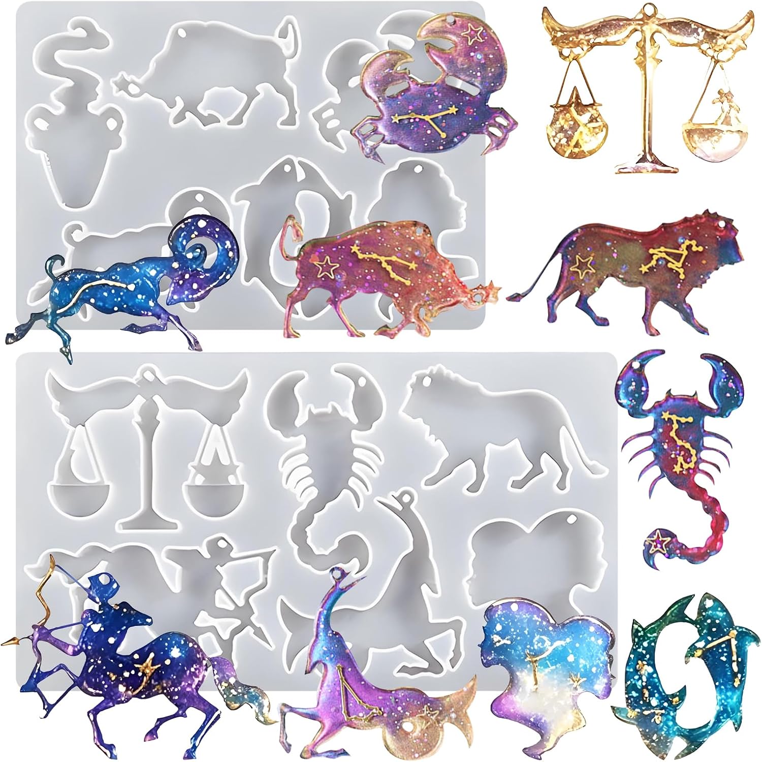 Zodiac Constellation Resin Molds, 2 Pieces 12 Constellation Zodiac Animal Resin Epoxy Molds for Zodiac Keychain DIY Pendant Jewelry