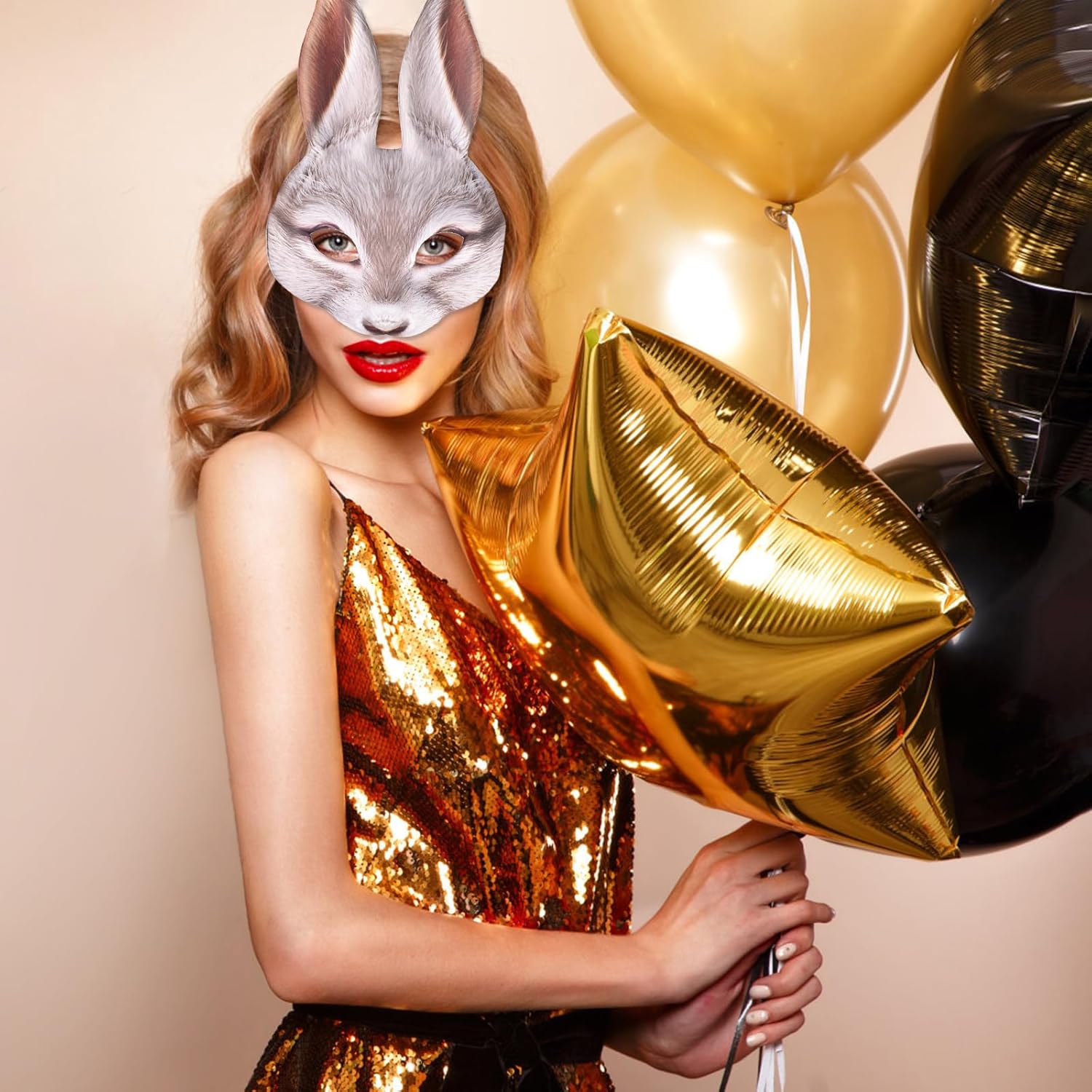 Hanycon バニーマスク ハーフフェイス ウサギ アニマルマスク カーニバルパーティー 仮面舞踏会 コスチューム パーティー コ, image size:1500x1500