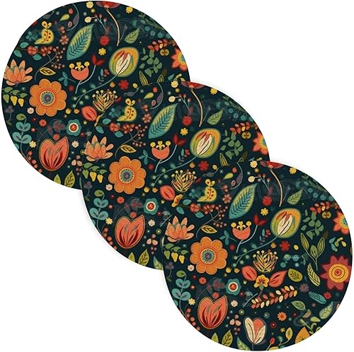 3 Pcs Kitchen Trivet Mat Vintage Green Colored Floral Pattern for Hot Dishes 15in Cotton Thread Weave Absorb Water Hot Pan Holder for Crock Pot Home