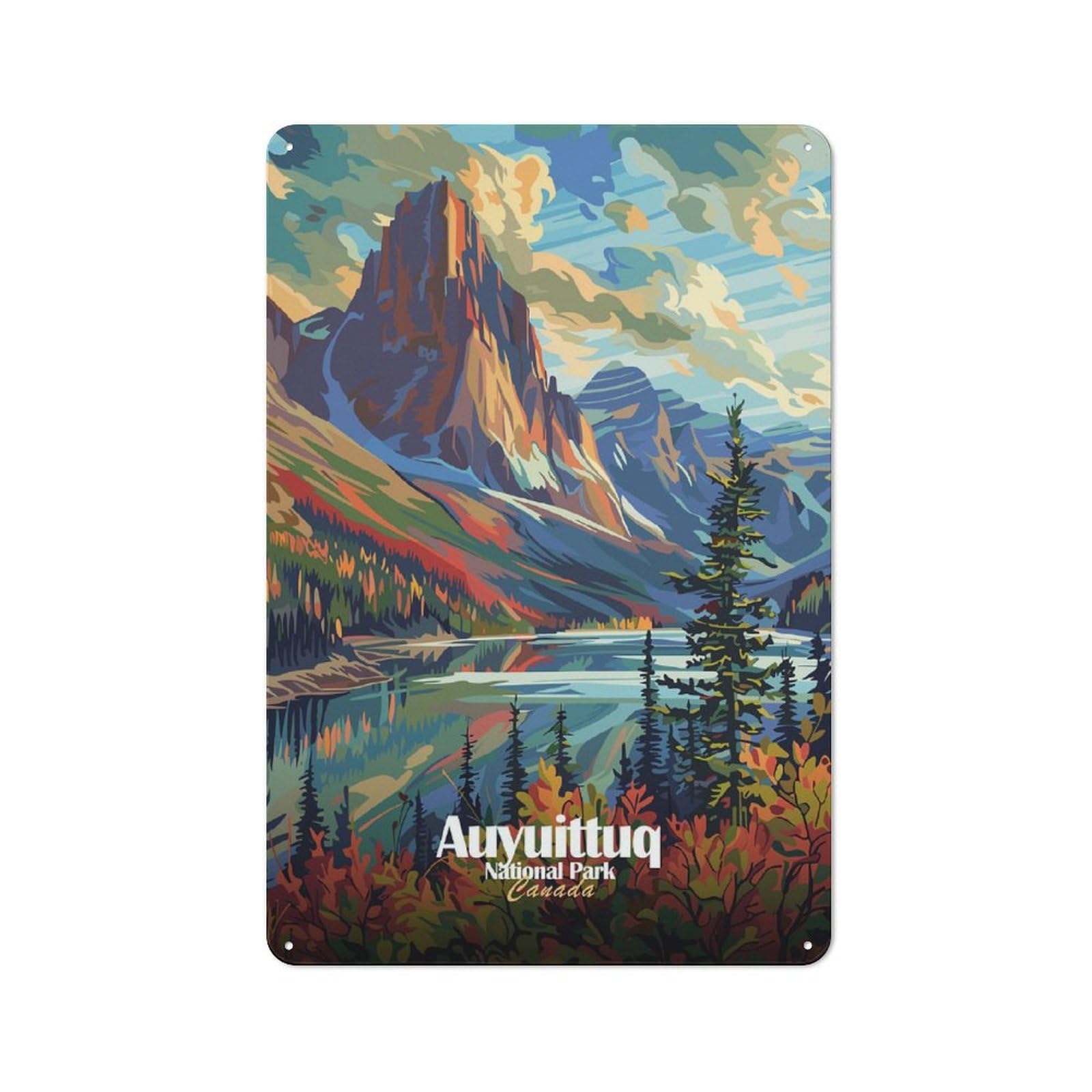 Junmoney Style-14 Metal Wall Sign 30X20cm Featuring Auyuittuq National Park Canada Landscape For Hallway Wall, For Hallway Decor Lovers, For Retro Home Interiors