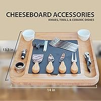Vista 6 de Juego de tablas de quesos Plato de madera para servir, tabla de cortar queso y cuchillo de queso, accesorios de charcutería, únicos