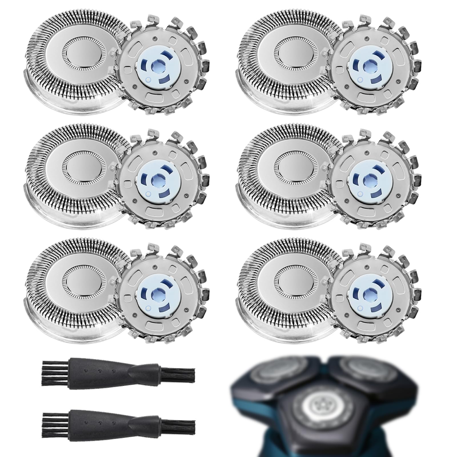 SH71/50 Ersatzscherköpfe 6 Pcs Rasierer Ersatzköpfe Serie 7000 (S7XXX) und eckige Serie 5000 (S55XX) S5531/S5532/S5533/S5536/S5830/S6600 & S6800 mit 2 Reinigungsbürste