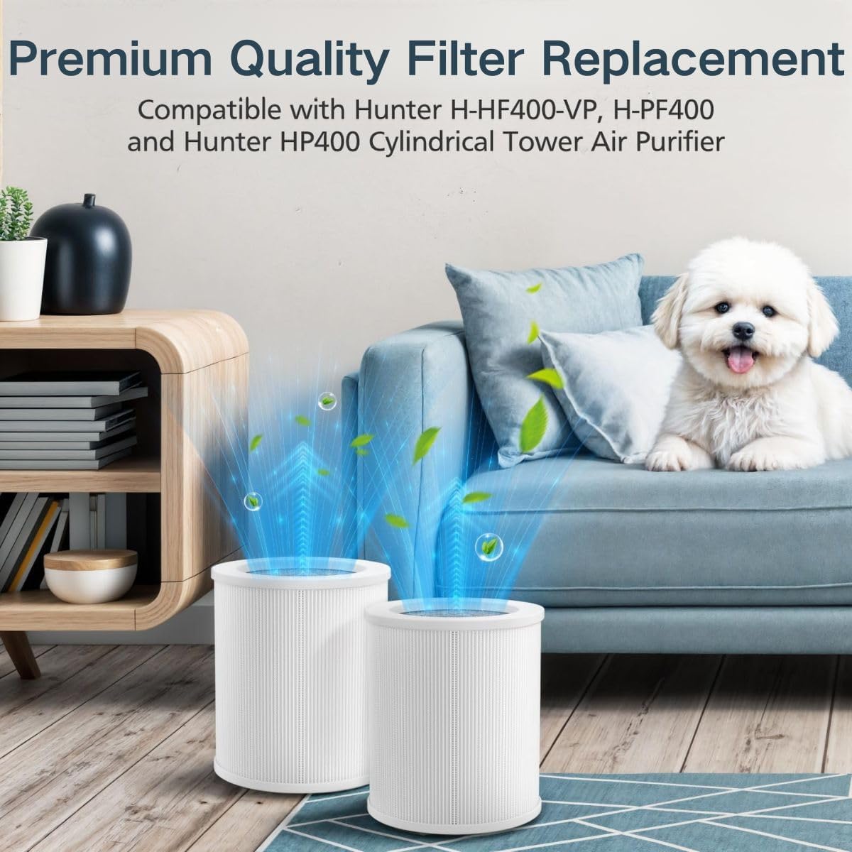H-HF400-VP Replacement Filter, Compatible with Hunter H-HF400-VP H-PF400 and HP400 Cylindrical Tower Air Purifier, 3-Stage Filtration, 2 Filter & 8 Activated Carbon Filter - Image 2
