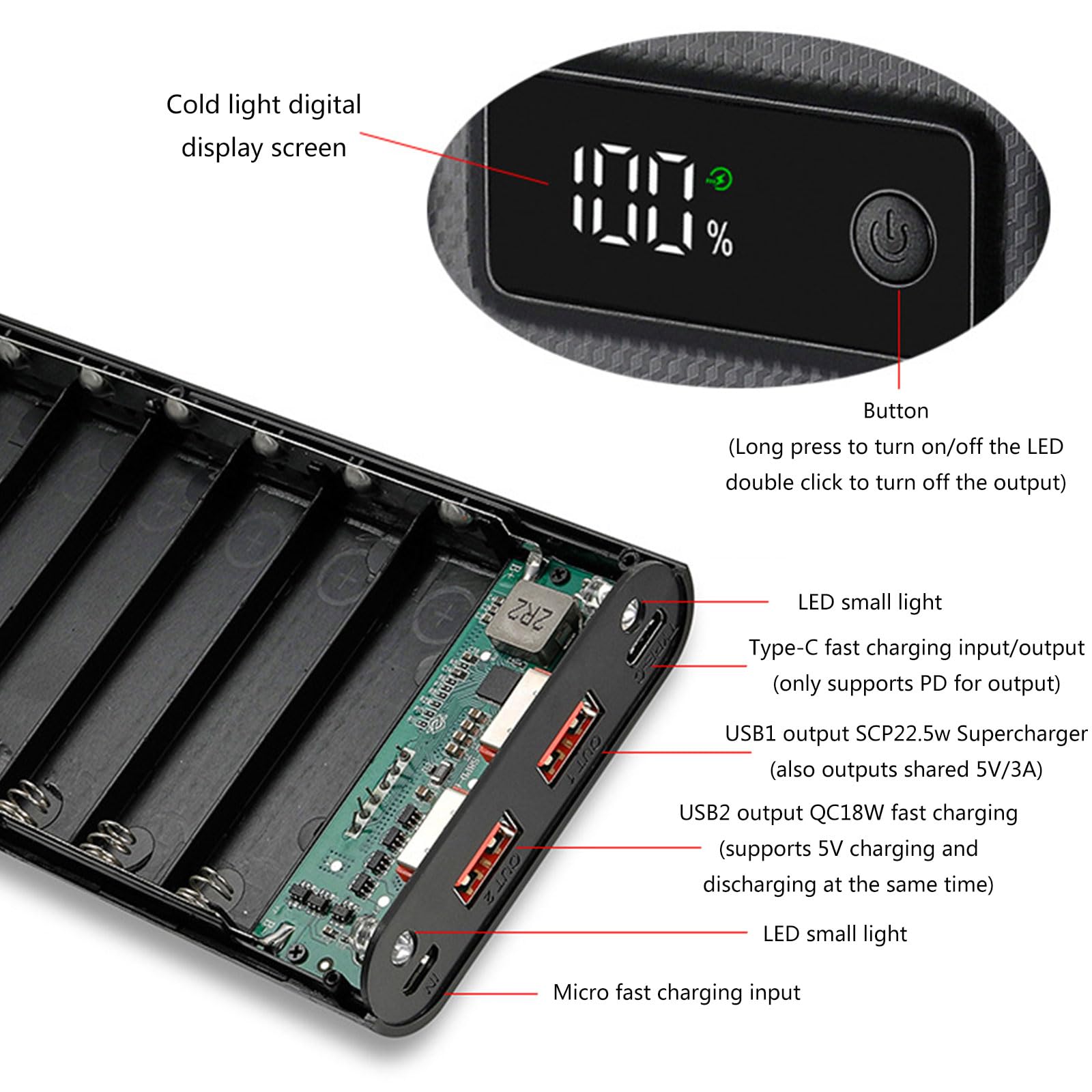 Amazon | ポータブル 18650 バッテリー収納ボックス電源ボックス急速