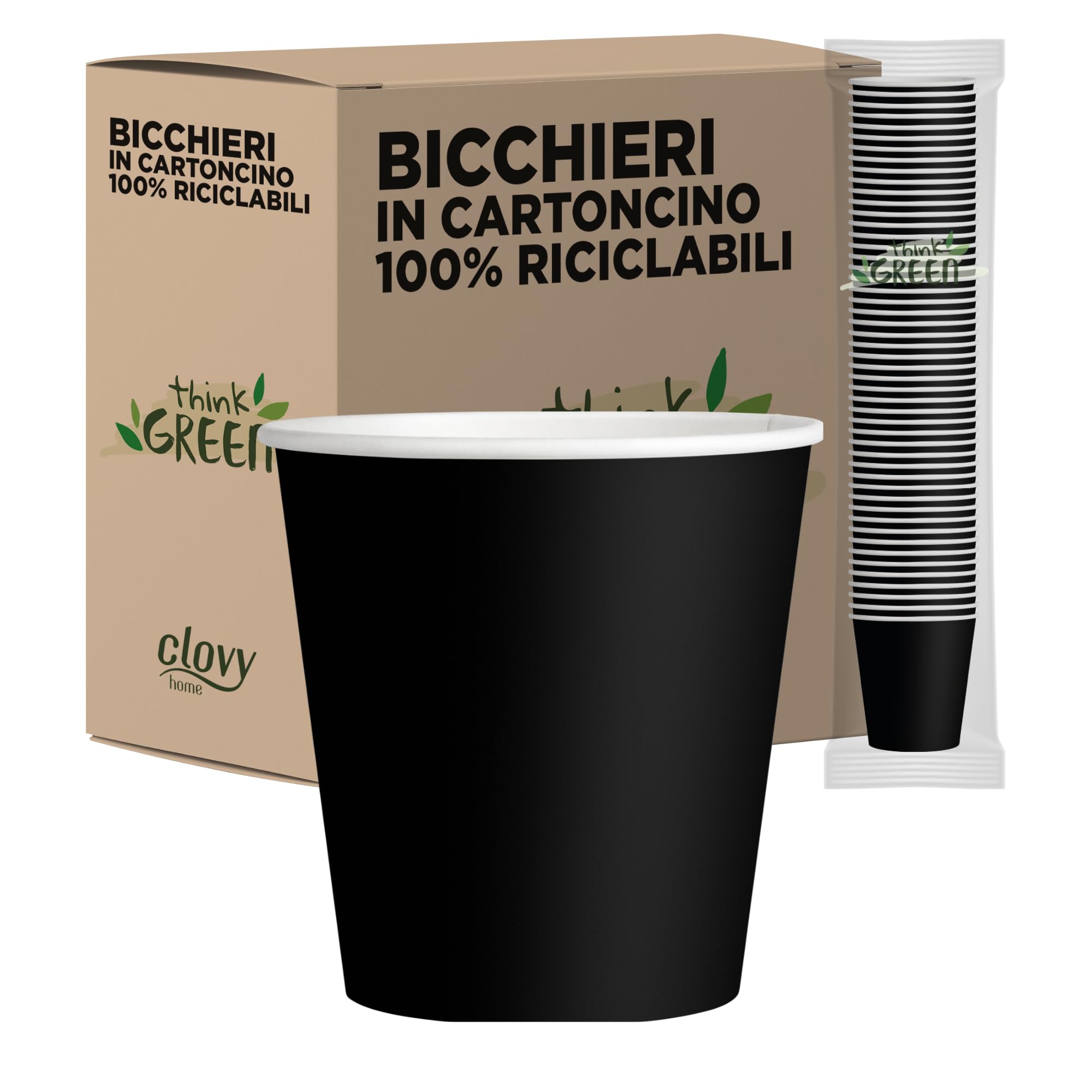 cubex professional 500 Bicchieri in Carta da 75 ML Neri, per Caffè, Acqua, Bevande Calde e Fredde, 100% Riciclabili