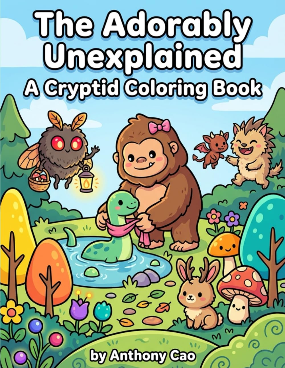 The Adorably Unexplained: A Cryptid Coloring Book: Cute and Cozy coloring book with Mothman, Jersey Devil, Bigfoot, and More