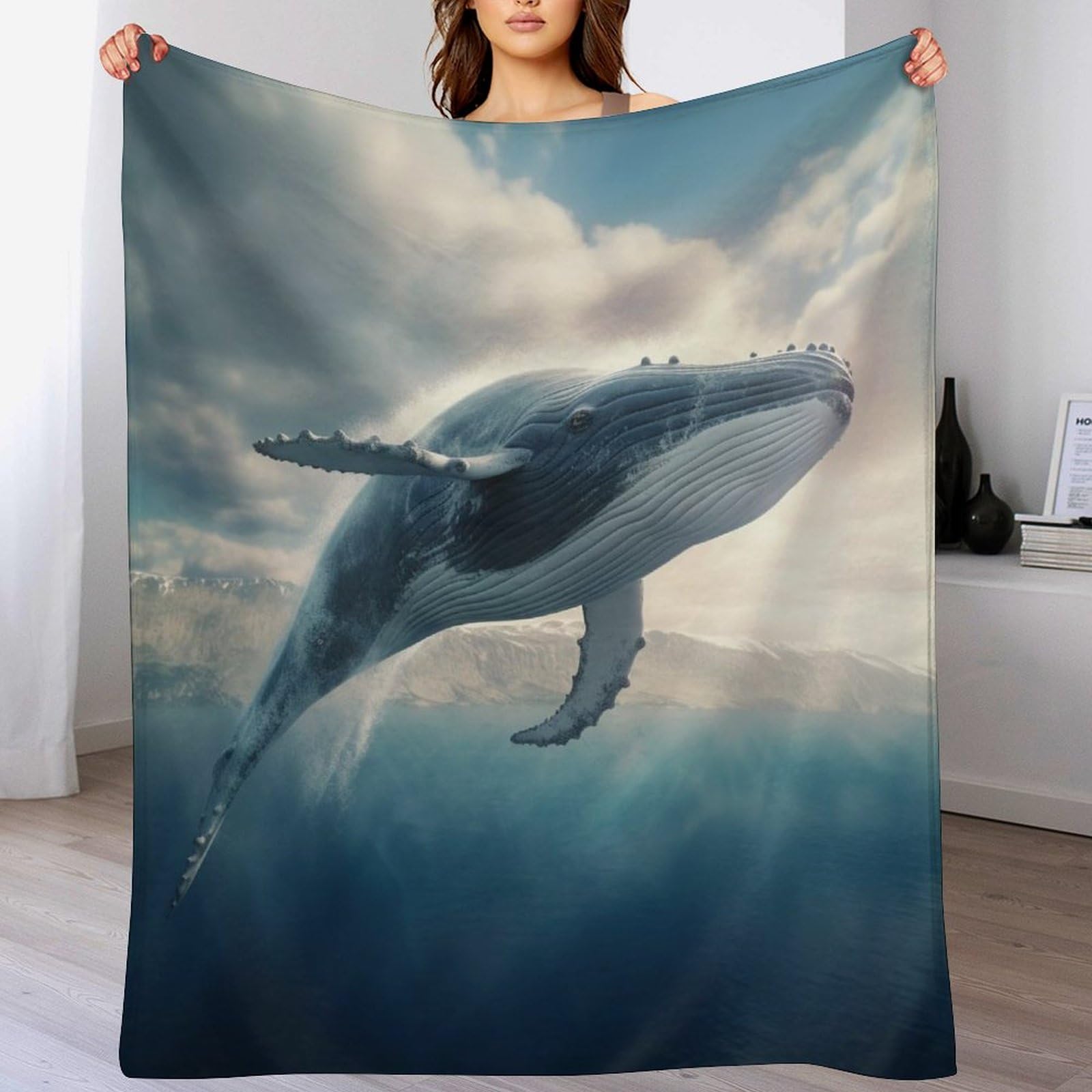 Couverture plaid baleines en polaire flannel douce 130x150cm