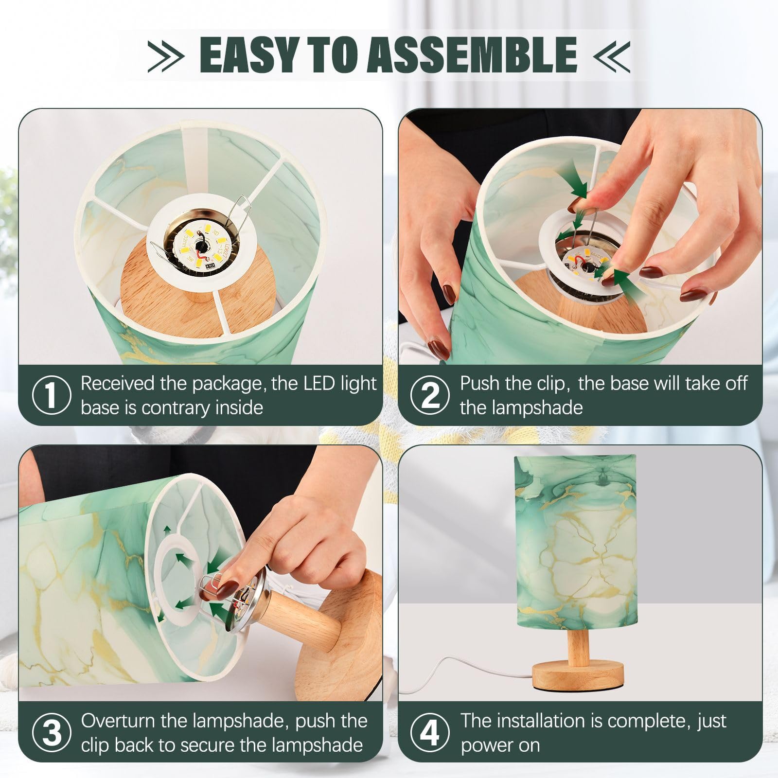 xigua Jade Green Marble Texture Eye Care Bedside Table Lamp,Touch Control Nightstand Bedroom Lamp with USB Ports,LED Desk Night Light for Living Room Office - Image 4