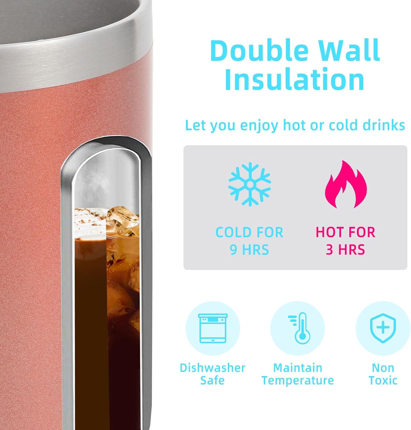 Volhoply 14oz Insulated Stainless Steel Coffee Mug with Lid Bulk 4 Pack,Double Wall Vacuum Travel Coffee Cup with Handle,Reusable Metal Cups Tumbler Cup,Camping Mugs,Ideal Gifts(Mix,4) - Image 3