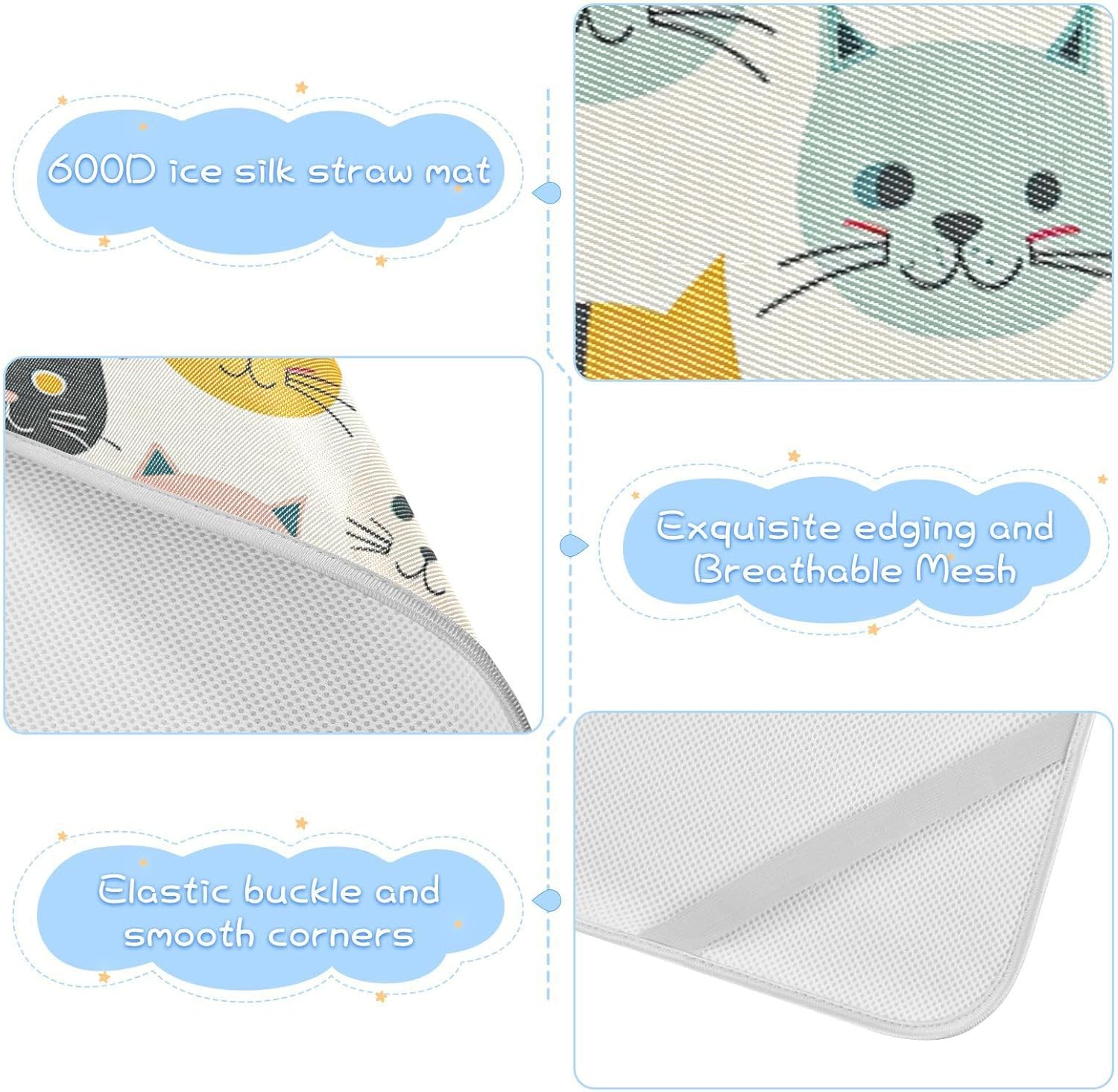 Cartoon Continuous Cat Pattern Cooling Baby Waterproof Crib Mattress Protector 28" x 52" Washable Mattress Pads for Baby&Toddler