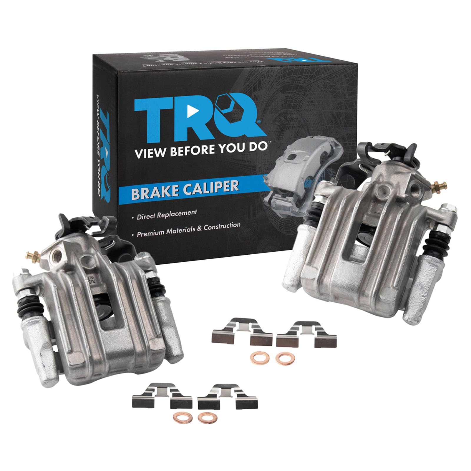 TRQ Rear Driver and Passenger Side Brake Caliper Set Caliper Brackets