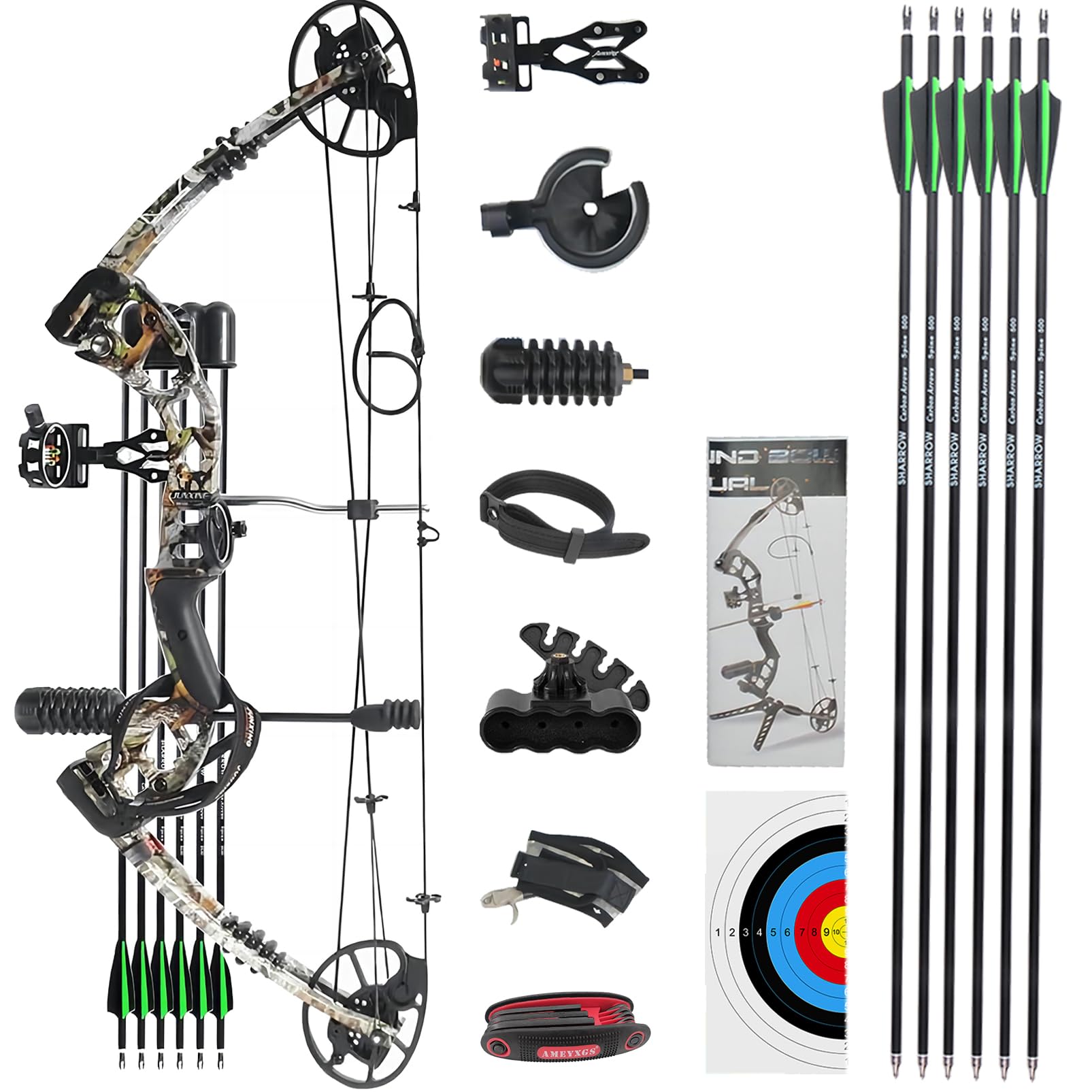 Ready to Hunt Compound Bow Package for Adults, Archery Hunting Compound Bow and Arrow Set, 30-70 Lbs Draw Weight,23.5-30.5 inches, Up to 320 Fps (camo)