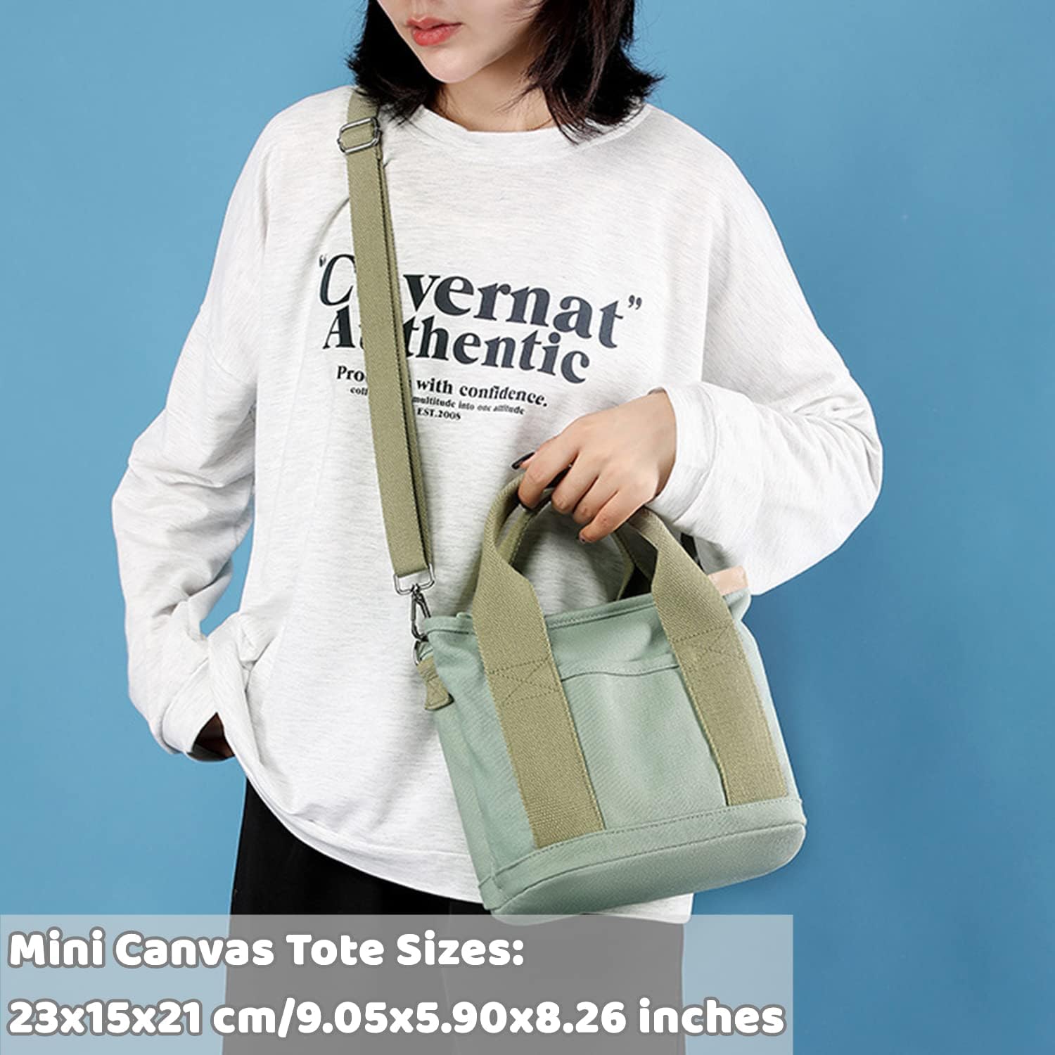 Canvas Tote Bag for Women,Small Totes Bags with Zipper Crossbody Purse with Pockets Large Shoulder Handbag,2 Sizes - Image 4