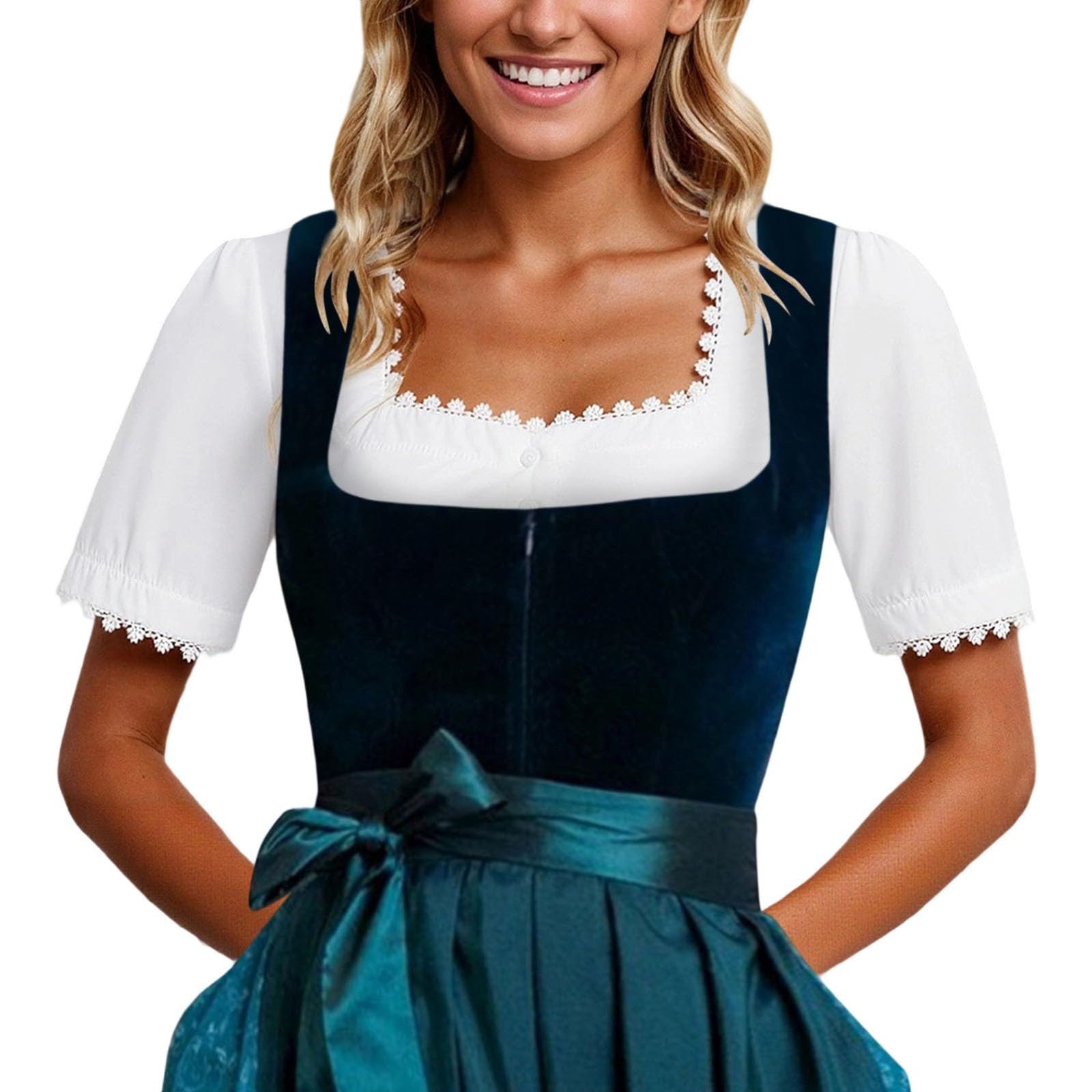 DeaAmyGline Weiße Dirndlbluse Damen - Kurzarm U-Ausschnitt Knopfverschluss | Modern&Elegant | Oktoberfest-Kleidung | Tra