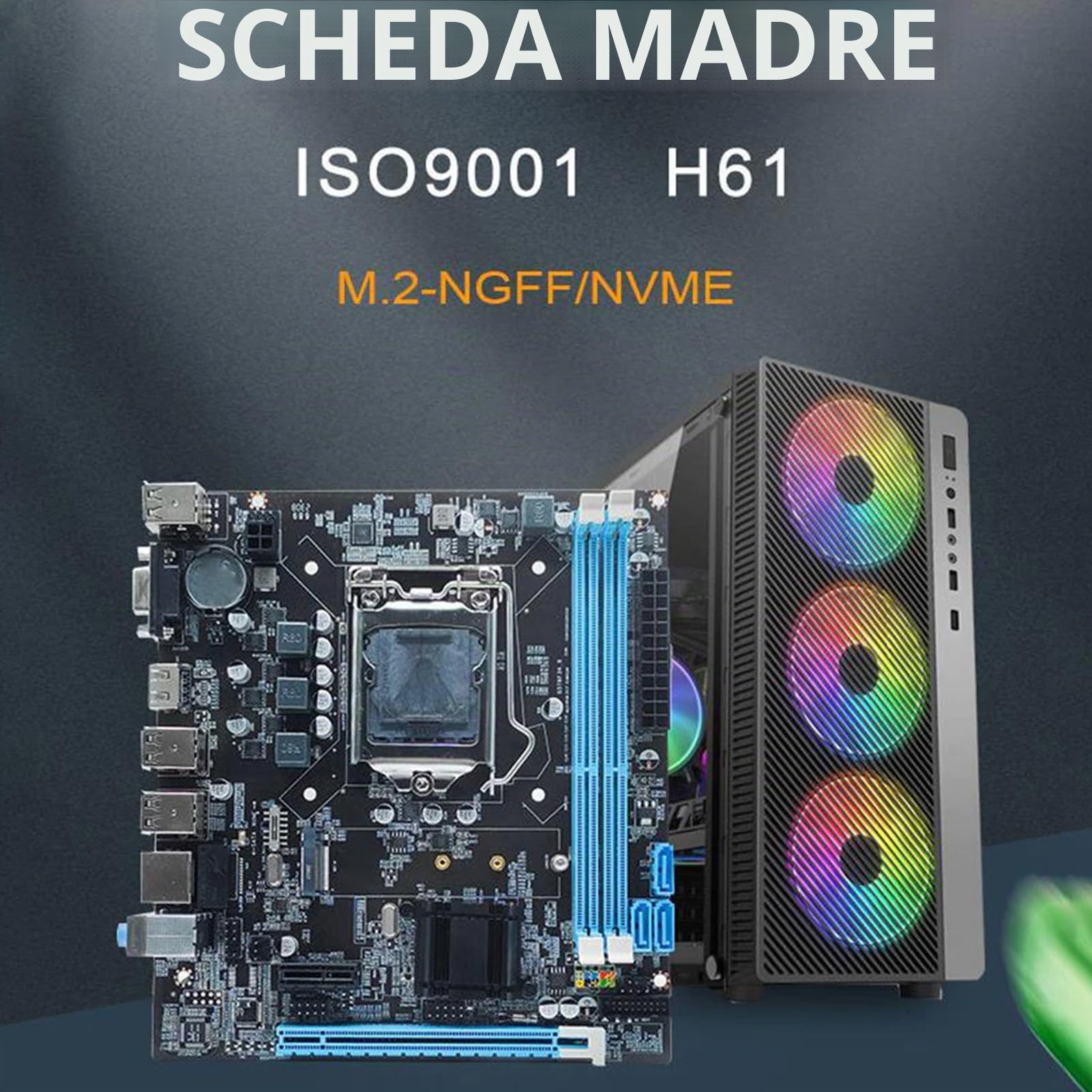 GOWENIC Scheda Madre Desktop H61 LGA 1155 Scheda Madre da Gioco ATX I3, I5, I7 Pentium Celeron, DDR3 a Doppio Canale HDMI VGA 1000M LAN, SATA 2.0, USB, M.2 NVMe NGFF