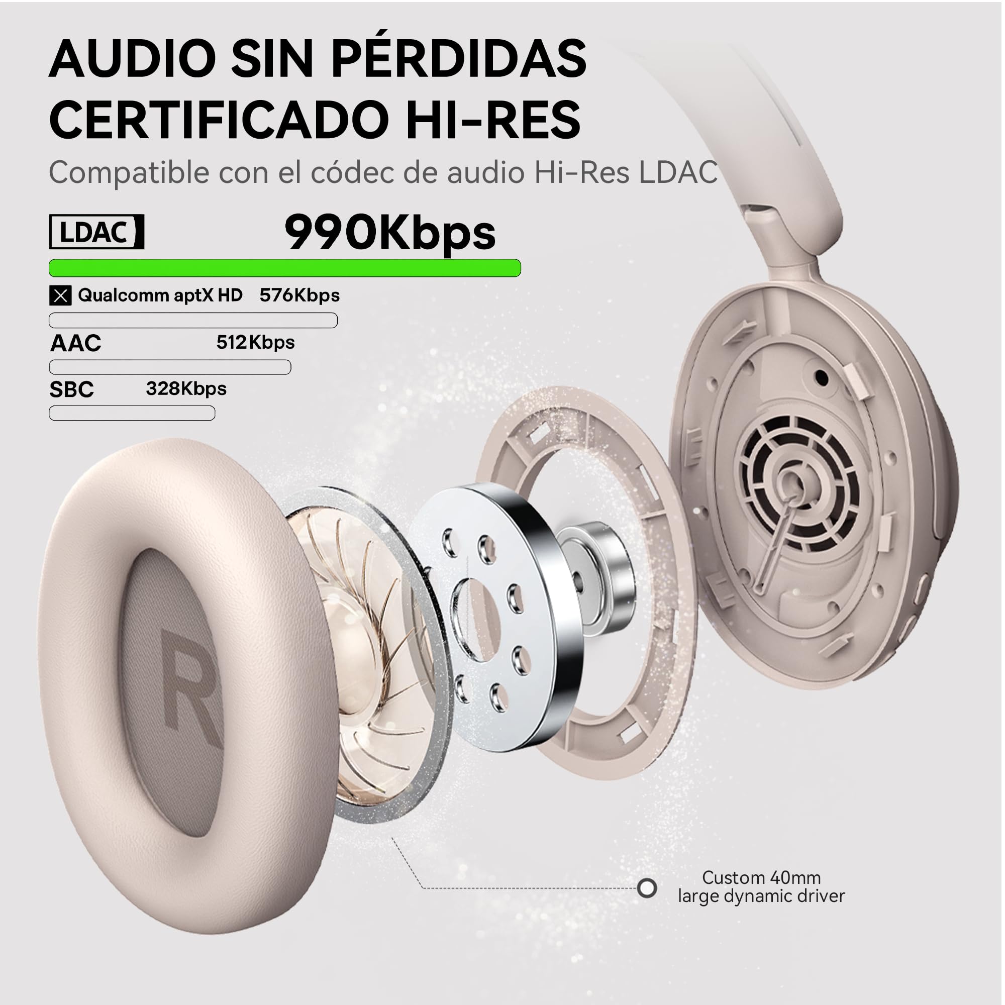 OneOdio Focus A6 Auriculares Híbridos con Cancelación Activa de Ruido, 75H | audio Hi-Res LDAC, bluetooth 6.0, app control, doble micrófono, cascos inalambricos diadema para viajes/oficina