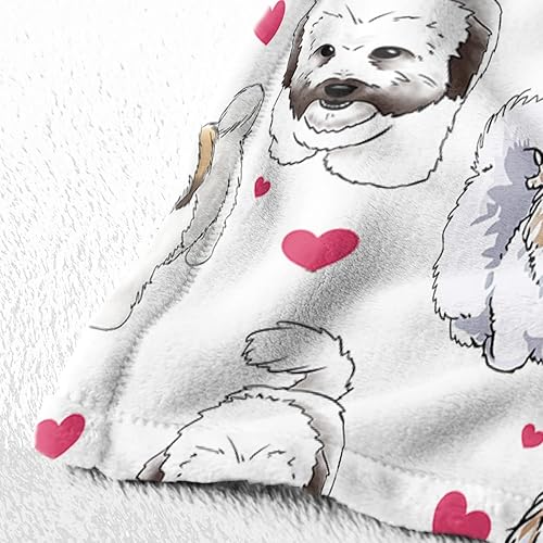 Miniatura 2 de SOULZZZ Shih Tzu - Juego de 2 mantas de franela de felpa con corazones rojos para perros, lindas mantas de felpa con diseño de Bichon para mujeres y