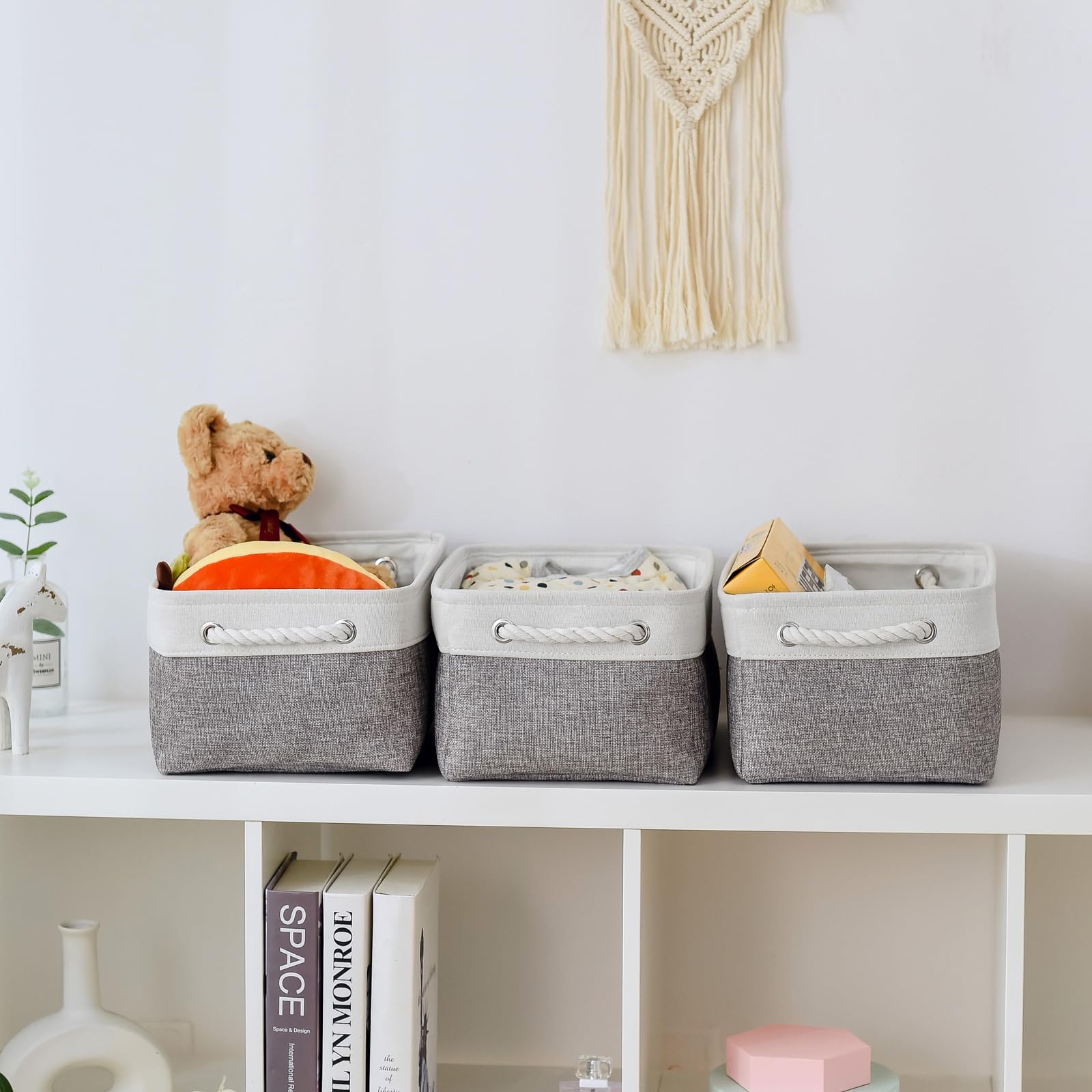 TheWarmHome Cesta de organización y almacenamiento para estantes, 1 paquete de contenedores plegables de 14 x 10 x 6.7 pulgadas, cubos de almacenamiento de tela para armario, organizador de juguetes