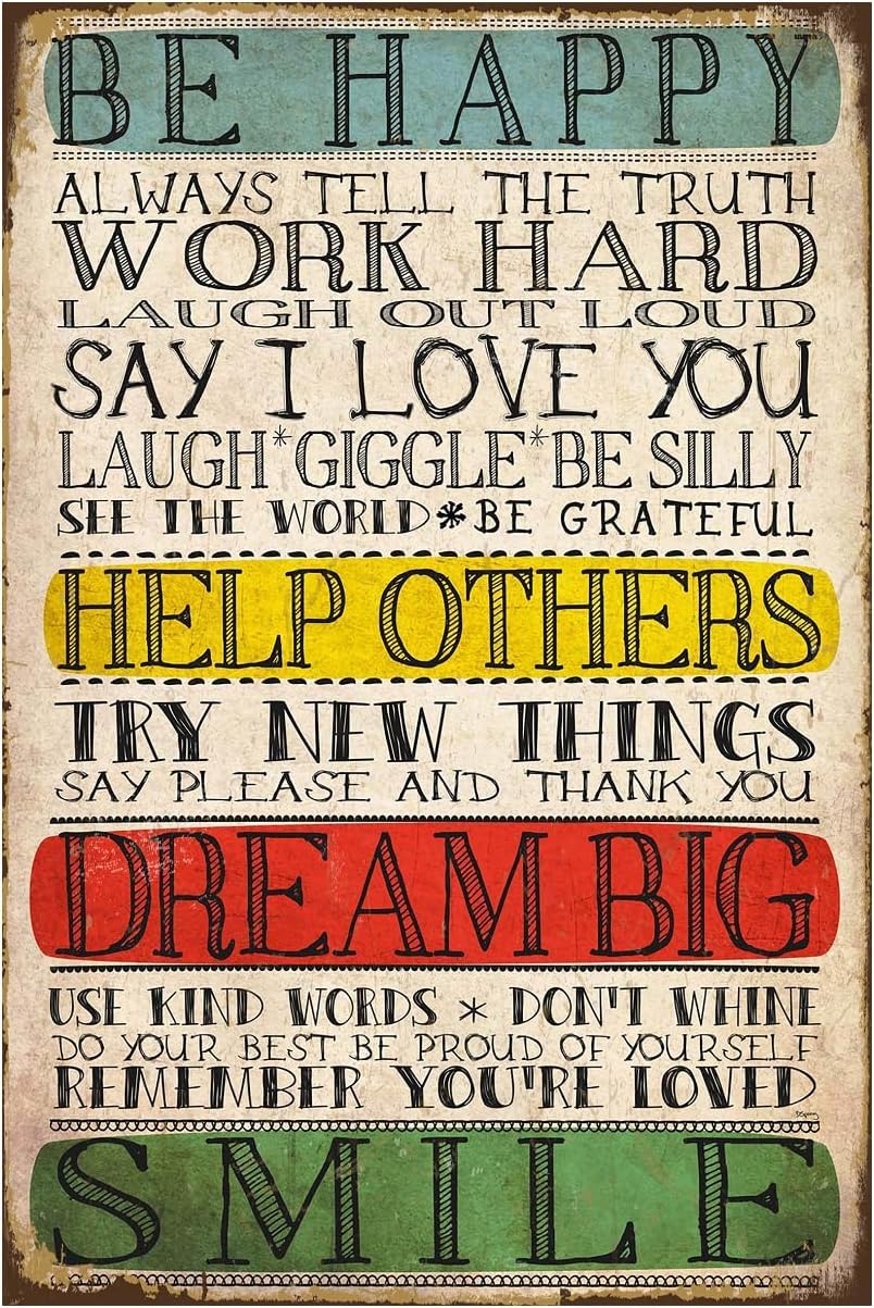 peiyeety Motivational Positive Tin Metal Sign Little Reminders Wall Decor Be Happy Dream Big Smile Encourage Gift For Kids Teens Women Home Office Bedroom Living Room Cafes 8x12 Inch