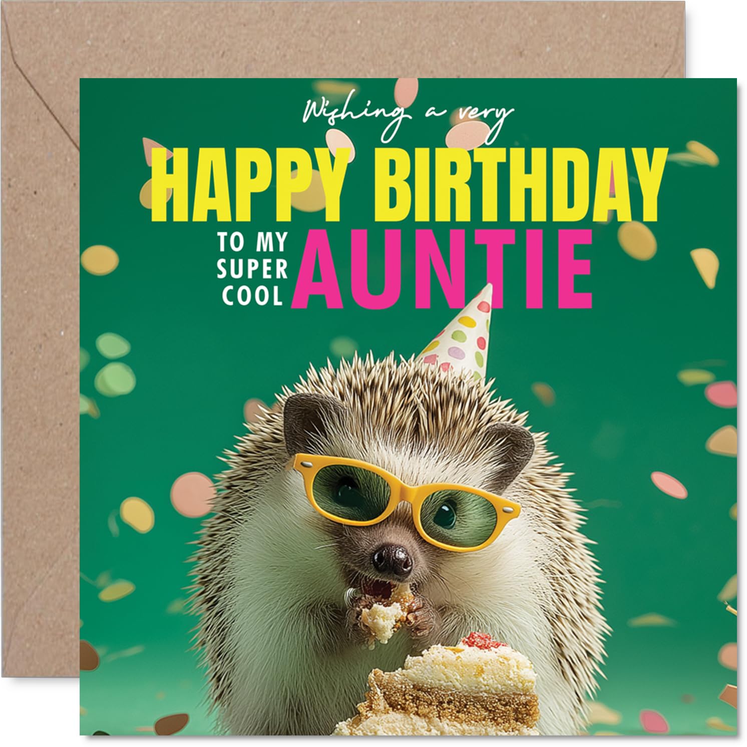 Auntie Birthday Card - Spike-tacular Cake - Happy Birthday Card for Auntie from Nephew Niece, 145mm funny hedgehog Bday Greeting Cards