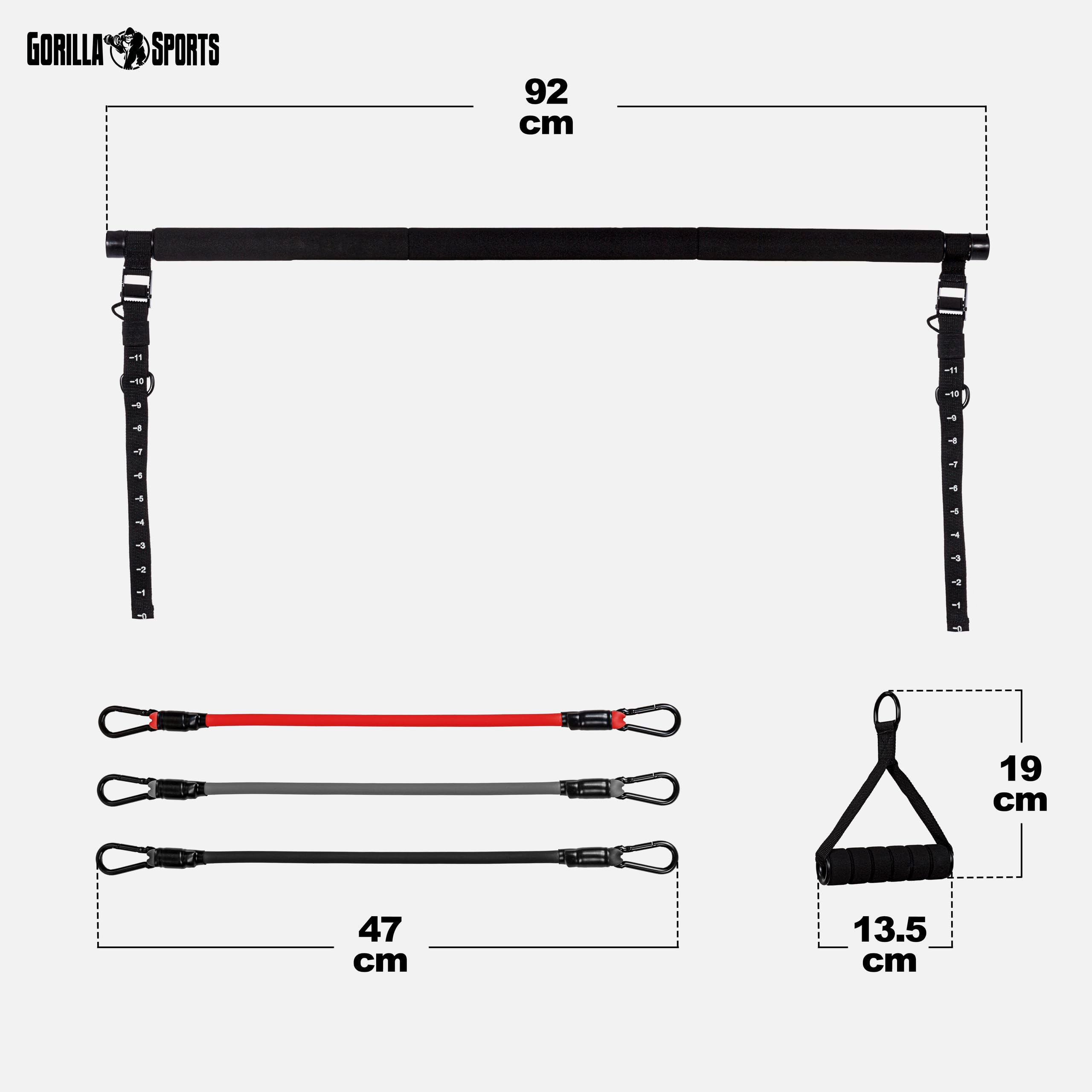 GORILLA SPORTS® Pilates Bar Set - mit Stange, Widerstandsbänder, Hand- und Fußschlaufe, Verstellbar - Smart Workout, Resistance Bands, Home Gym Equipment, Krafttraining, Fitness Zubehör