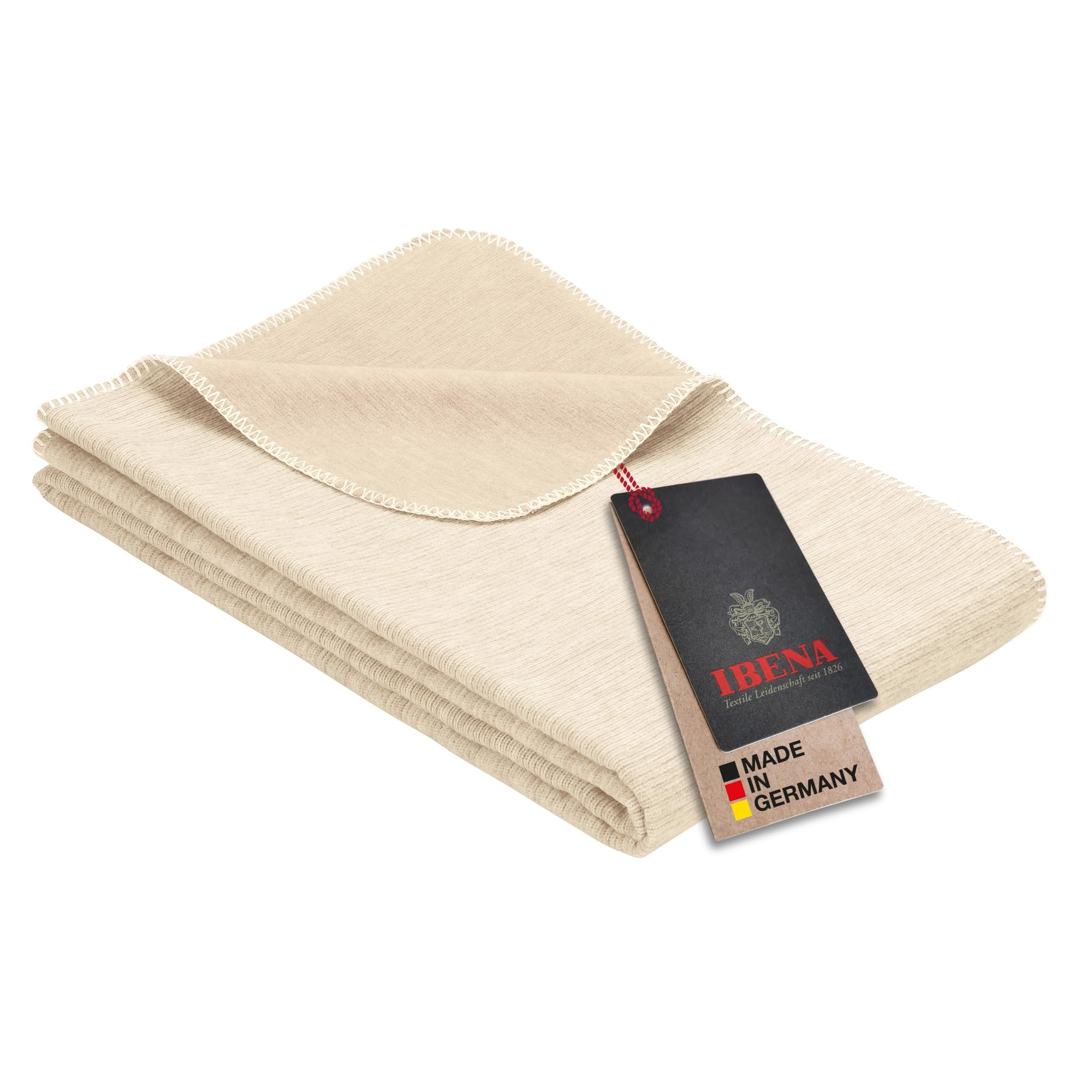 Ibena Lausanne Wool Blanket, Cotton Blanket, Natural, Cuddly Blanket 140 x 200 cm, Cuddly Warm and Pleasantly Light, Bedspread, 100% Cotton, from Controlled Organic Cultivation