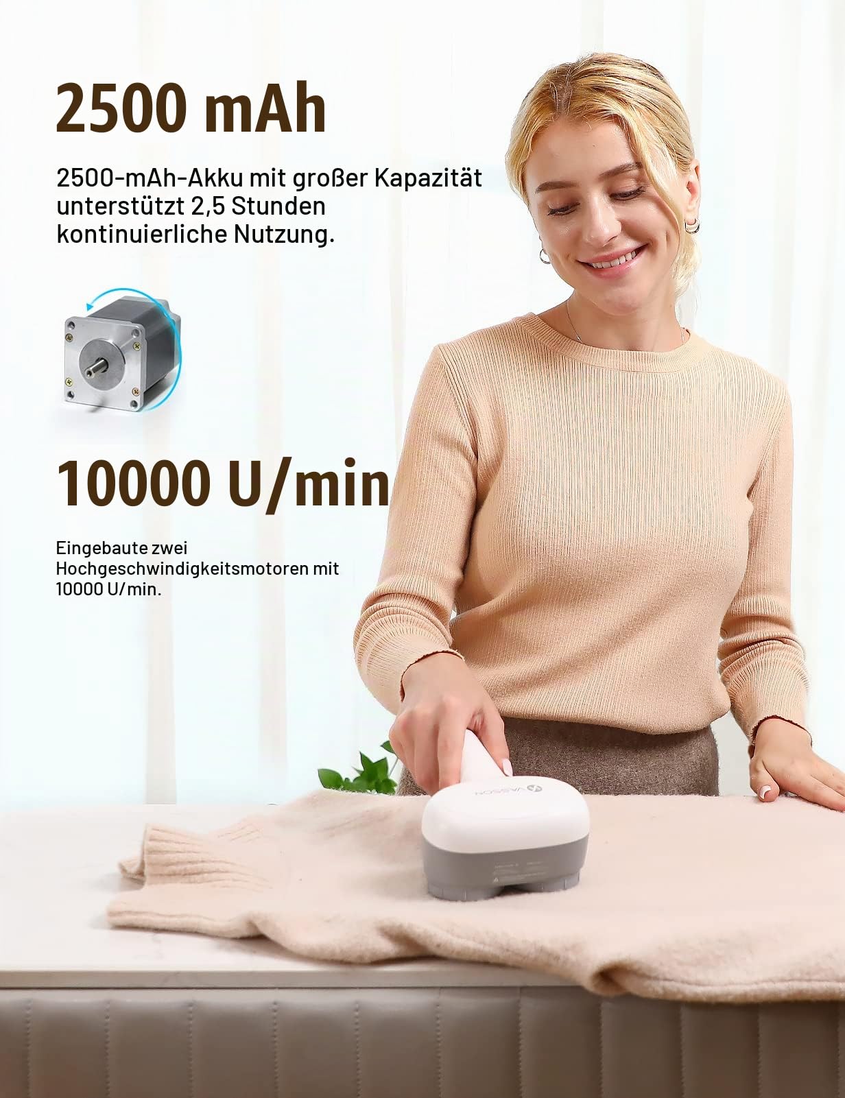 VASSON Stoff-Rasierer, Elektrischer Fusselentferner, wiederaufladbarer Fusselrasierer, Pullover-Rasierer zum Entfernen von Pilling, großer Fusselentferner für Kleidung Couch Möbel (Grauweiß)