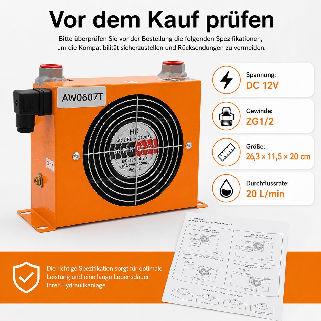 Raffreddatore ad aria idraulico, DC 12 V raffreddato ad aria radiatore olio lega idraulica radiatore olio 20L/MIN