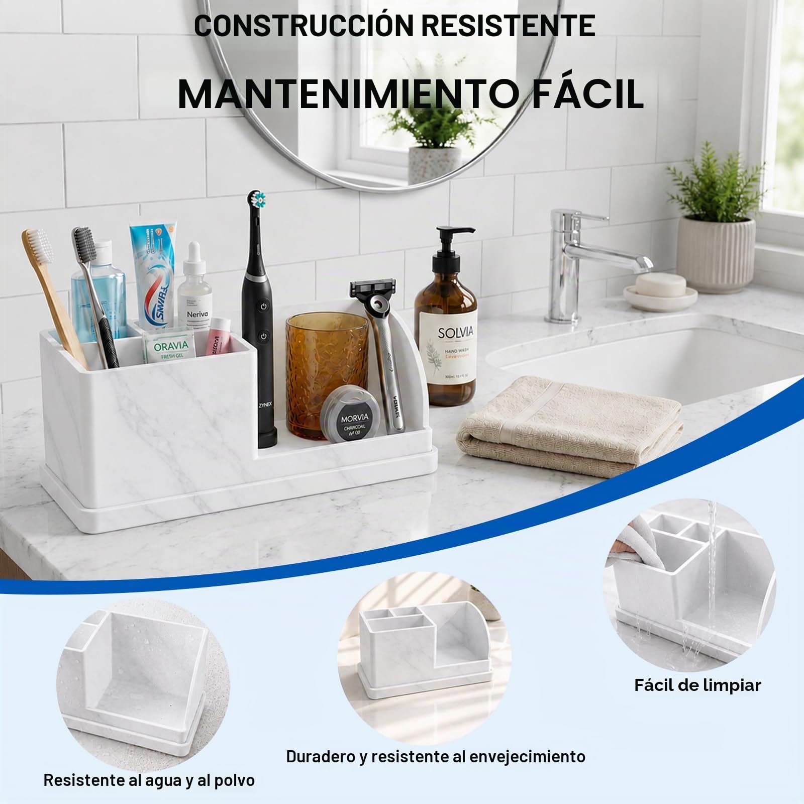 Portacepillos de Dientes Antideslizantes de Silicona de 21 x 9 x 9 cm para el Lavabo del baño, Suaves y Resistentes a los Golpes, con Orificios de Drenaje: para Toda la Familia y los niños