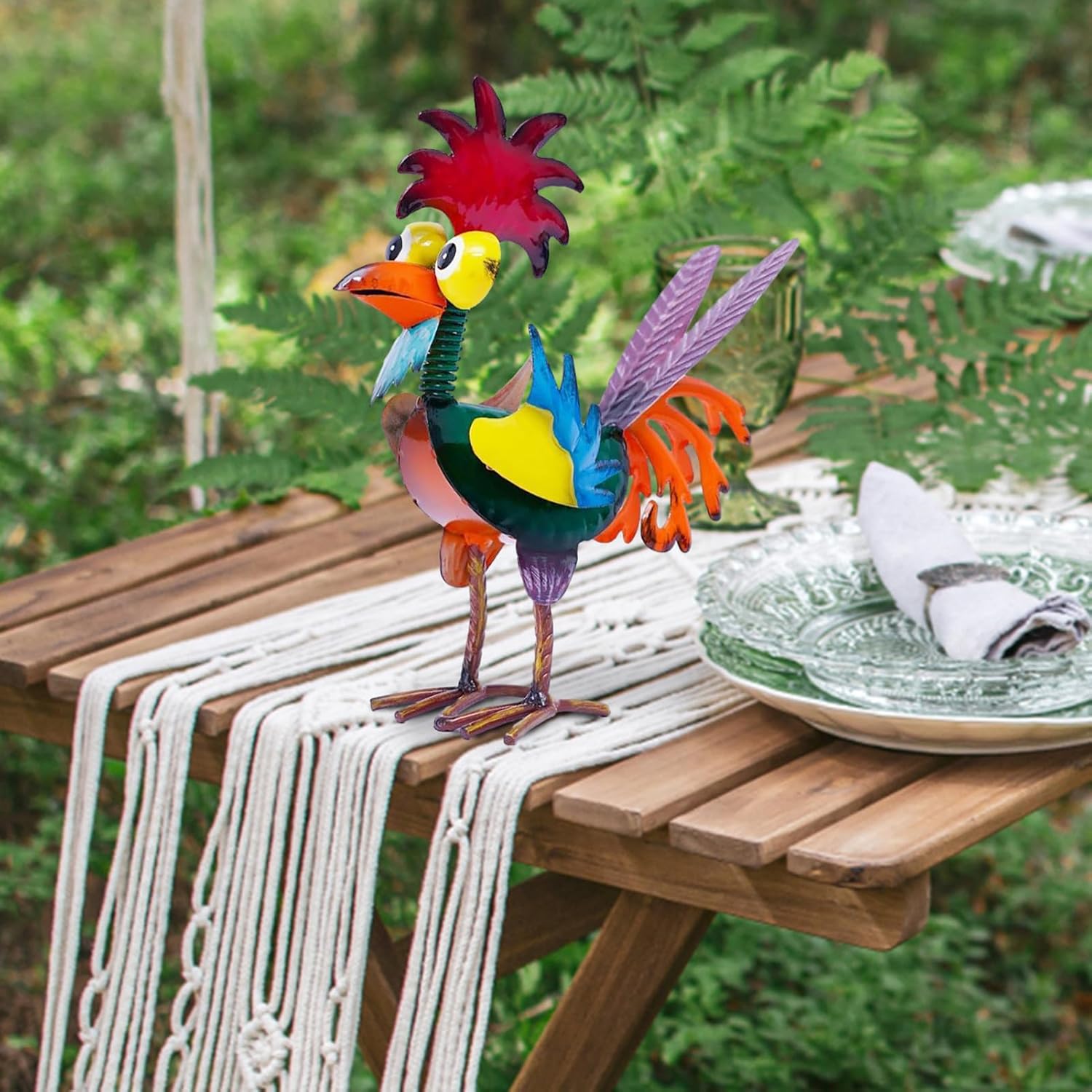 MSUIINT Garden Rooster Statues Sculpture, Outdoor Animal Statues, Metal Rooster Statues, Chicken Ornaments Yard Art for Backyard Patio Lawn Decorations